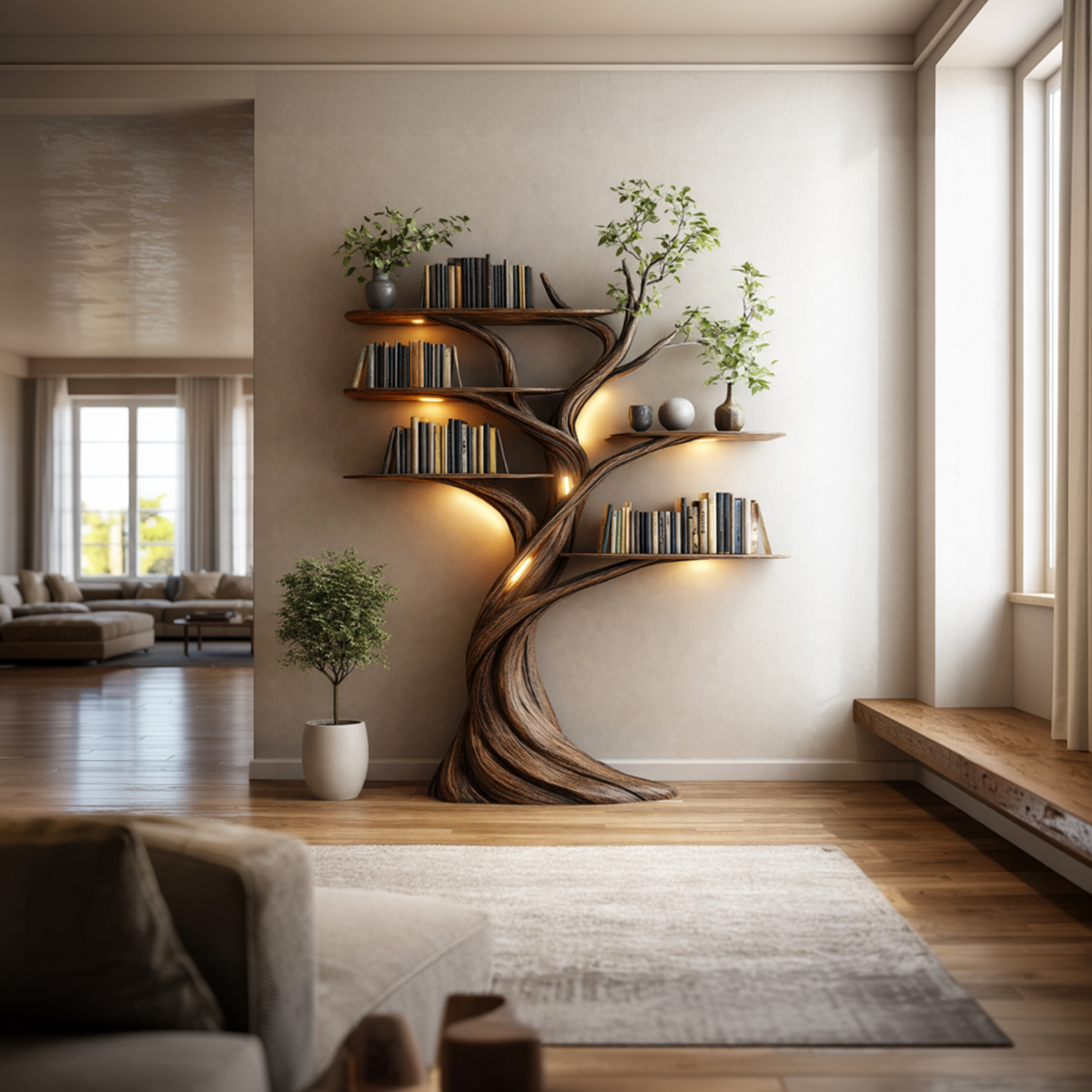 Rustic Tree Bookshelf Contemporary Living Room SINLKITB639