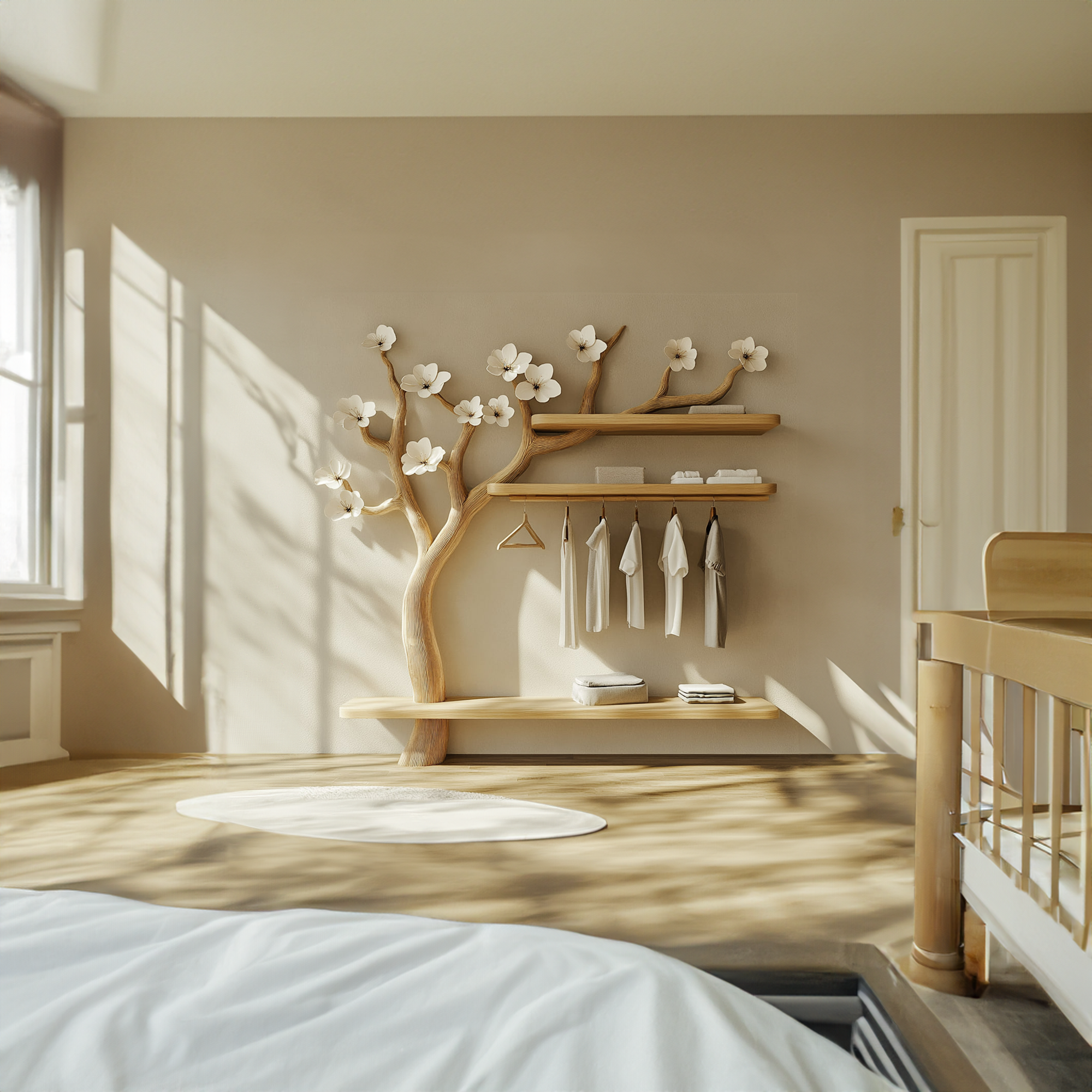 Scandinavian Tree Wardrobe Rack Solid Wood Bedroom Organizer SINLKITCR059