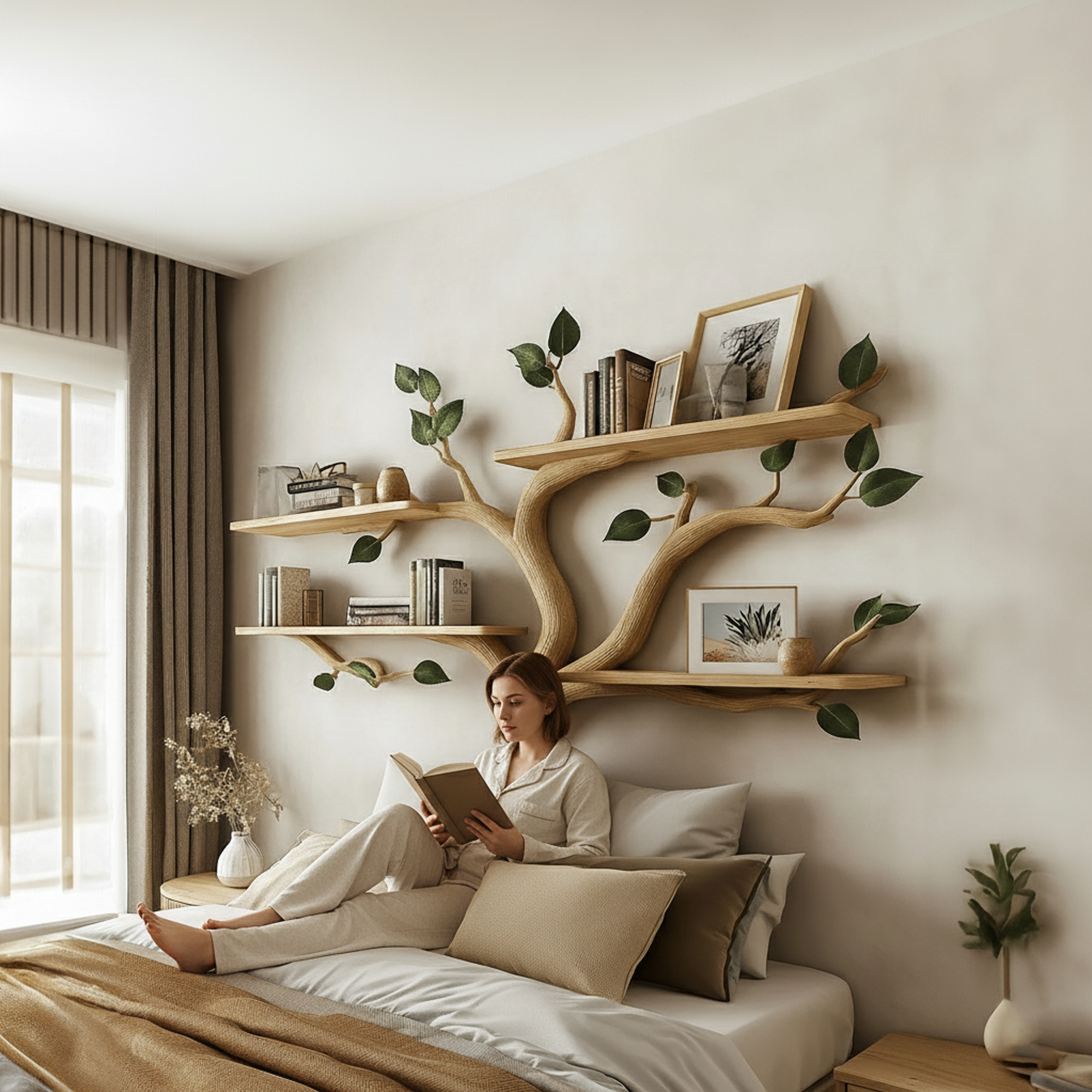 Rustic Tree Wall Shelf Contemporary Bedroom Entryway SINLKITBS062