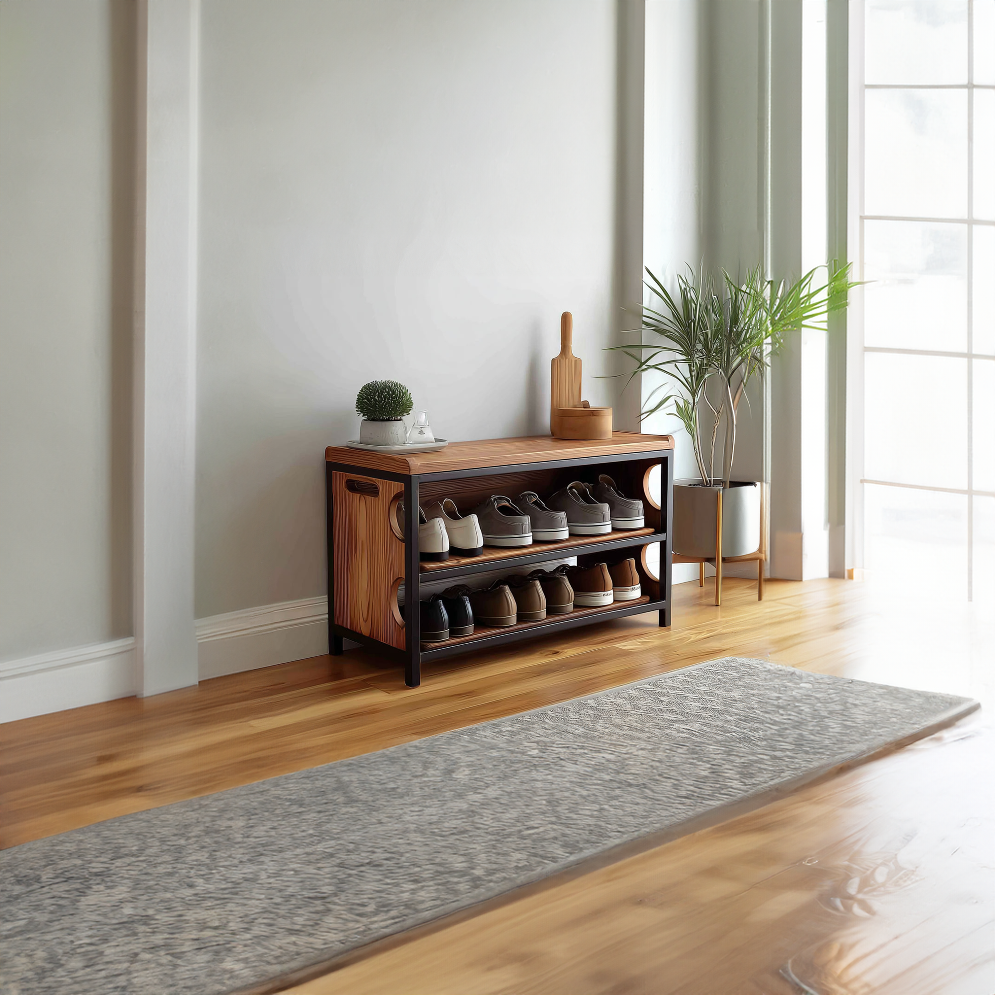 Midcentury Modern Shoe Bench Entryway SINLKISB042