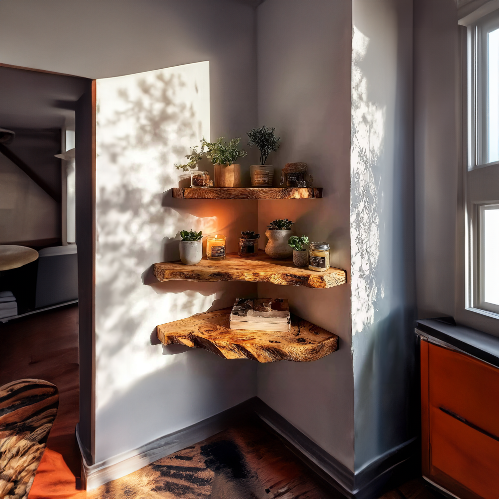 Rustic Wall Mounted Corner Shelf Living Room SINLKIFL209