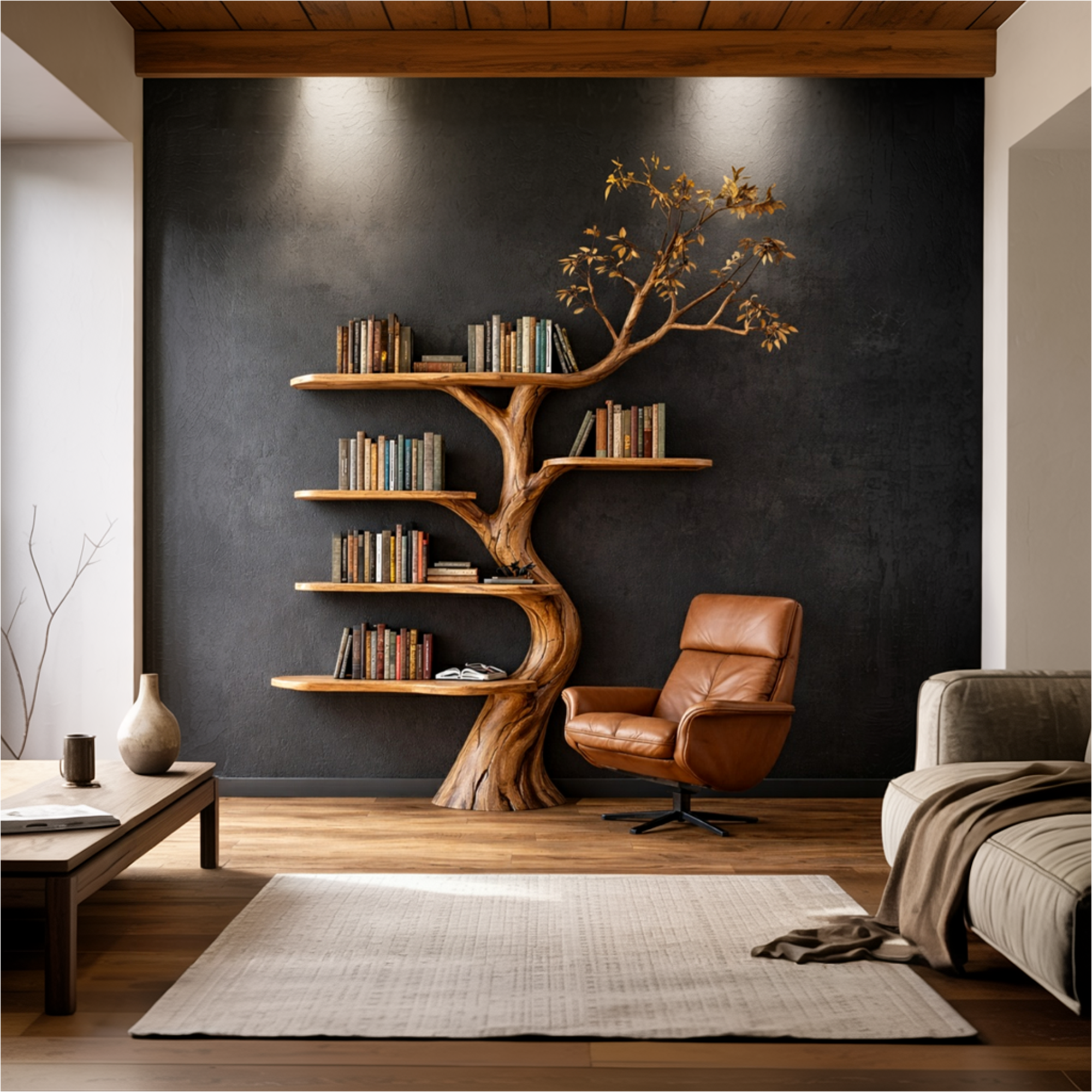 Rustic Sculptural Tree Bookshelf Living Room Interior Statement Wall Feature SINLKITB668