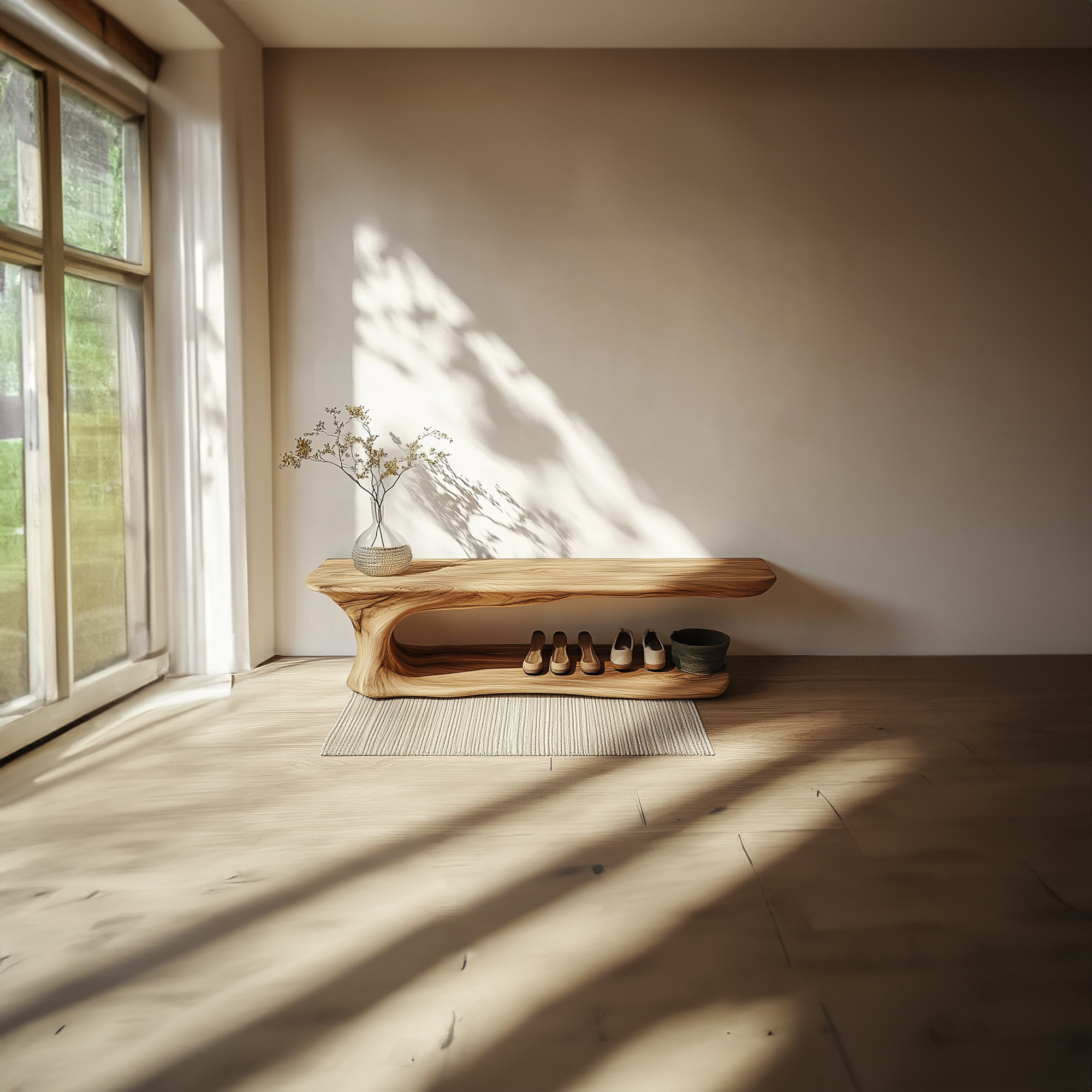 Rustic Natural Edge Wooden Shoe Bench Entry Hall SINLKISB054