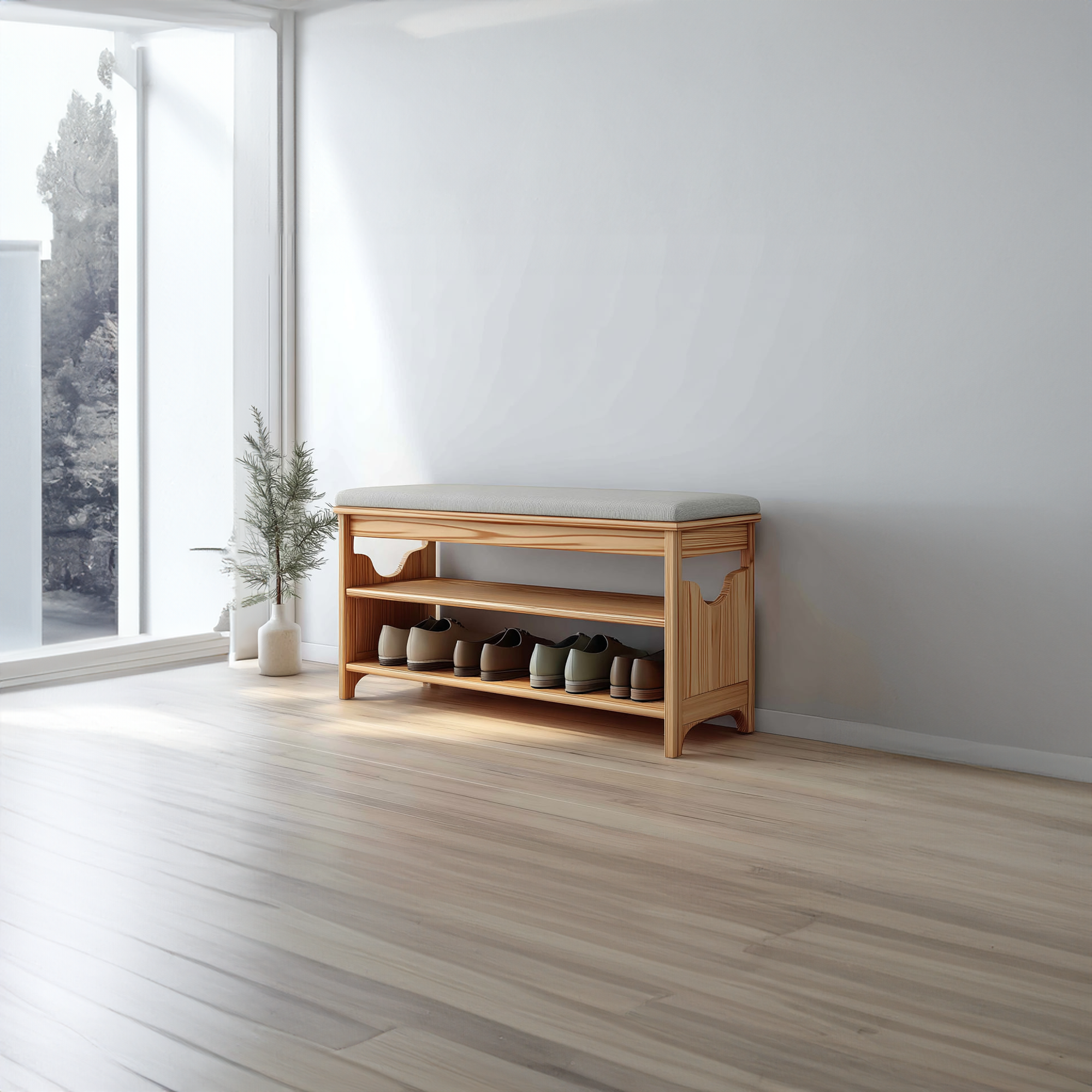 Midcentury Farmhouse Bench Shoe Rack Entryway SINLKISB045