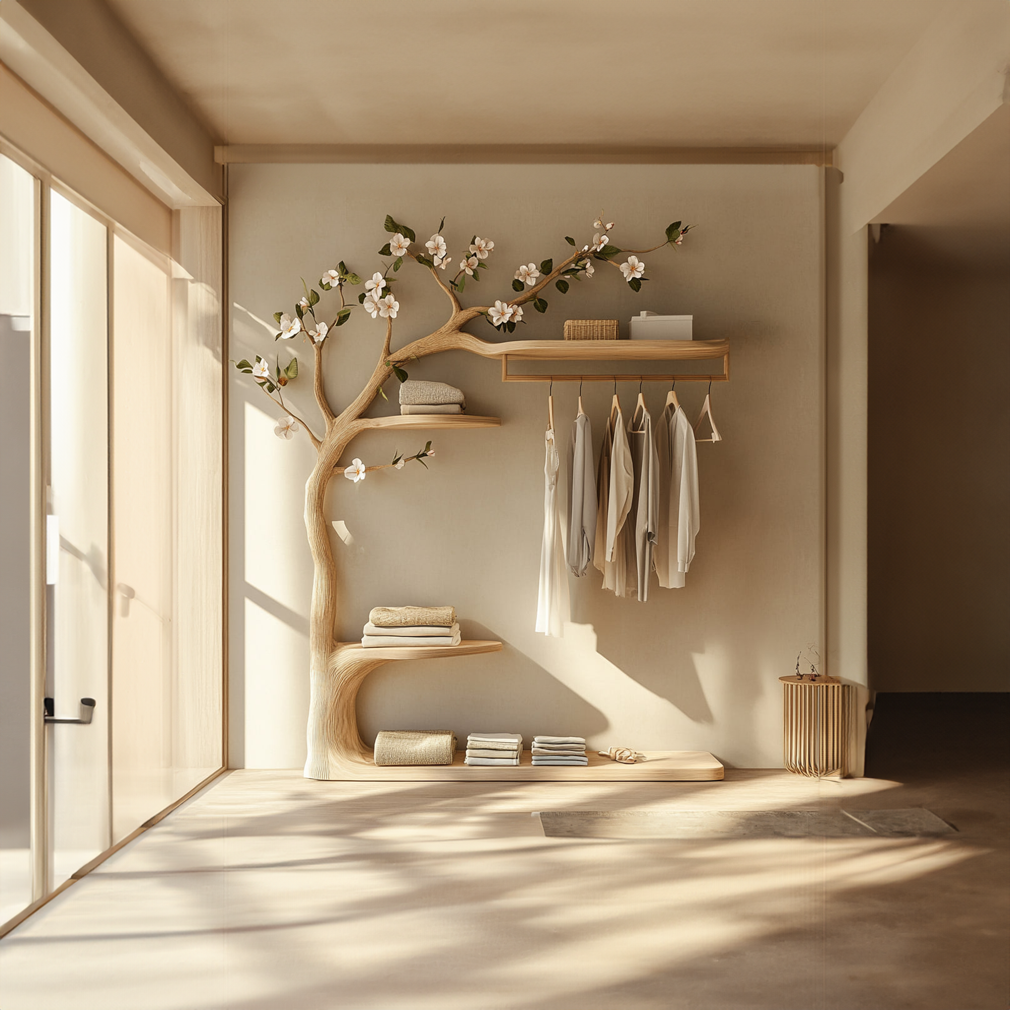 Rustic Tree Clothes Rack Solid Wood Bedroom Organizer SINLKITCR060