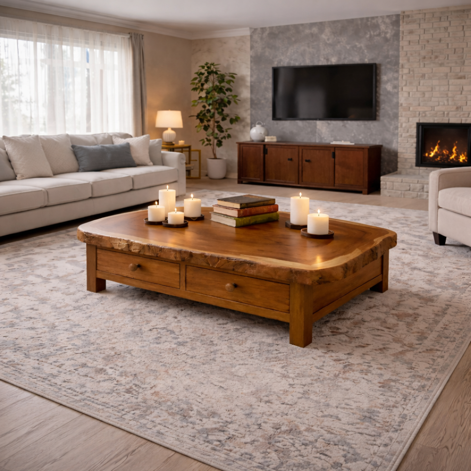 Solid Wood Storage Coffee Table Functional Modern Living Room Interior SINLKICF311