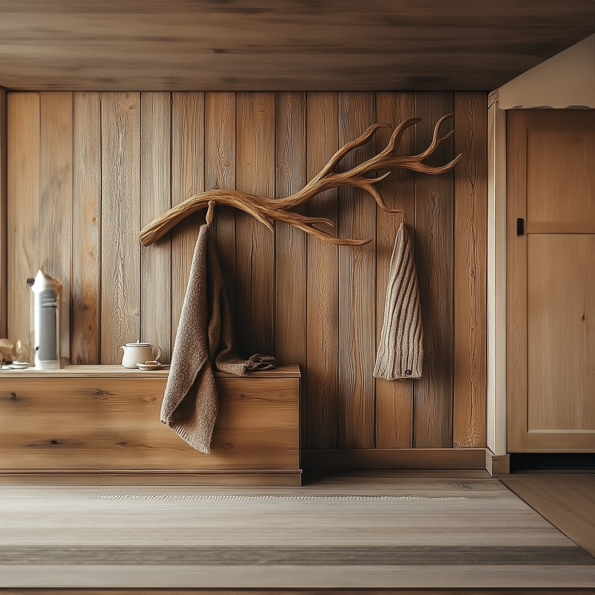 Natural Wood Branch Wall Rack Handcrafted Rustic Entryway Decor SINLKITCR068