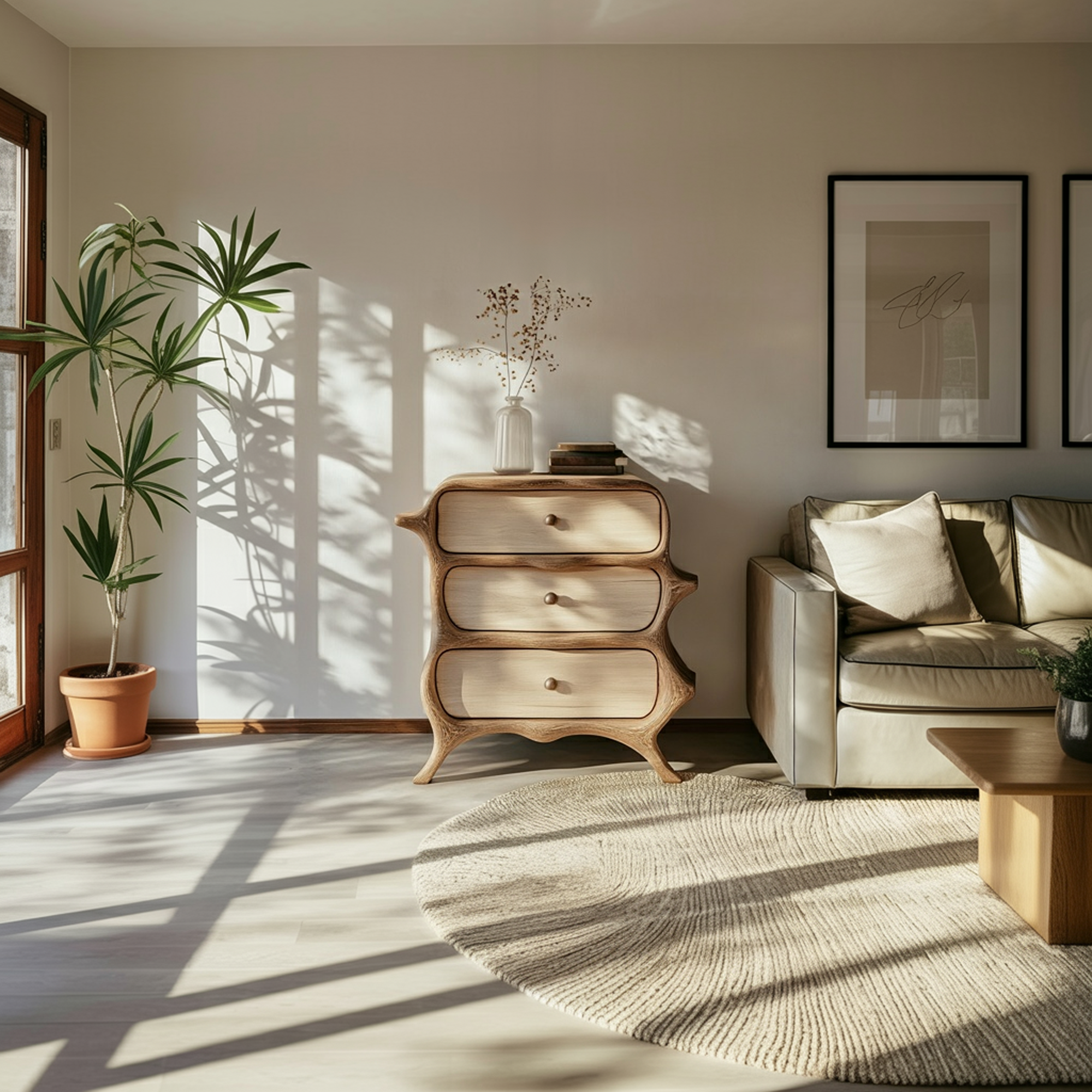 Rustic Nature Inspired Wooden Drawer Chest Solid Wood Bedroom Interior Feature Decor SINLKISC363