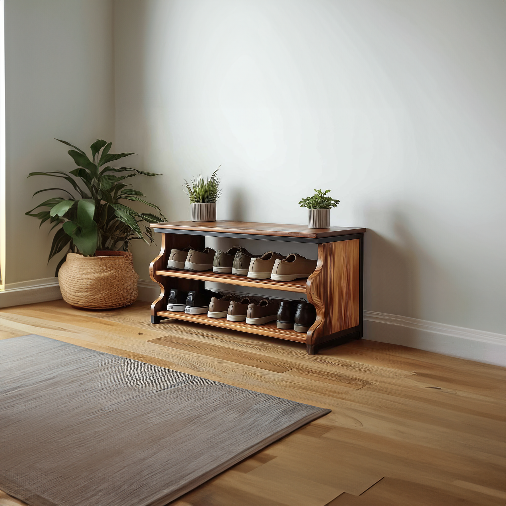 Midcentury Shoe Rack Bench Farmhouse Entryway SINLKISB044