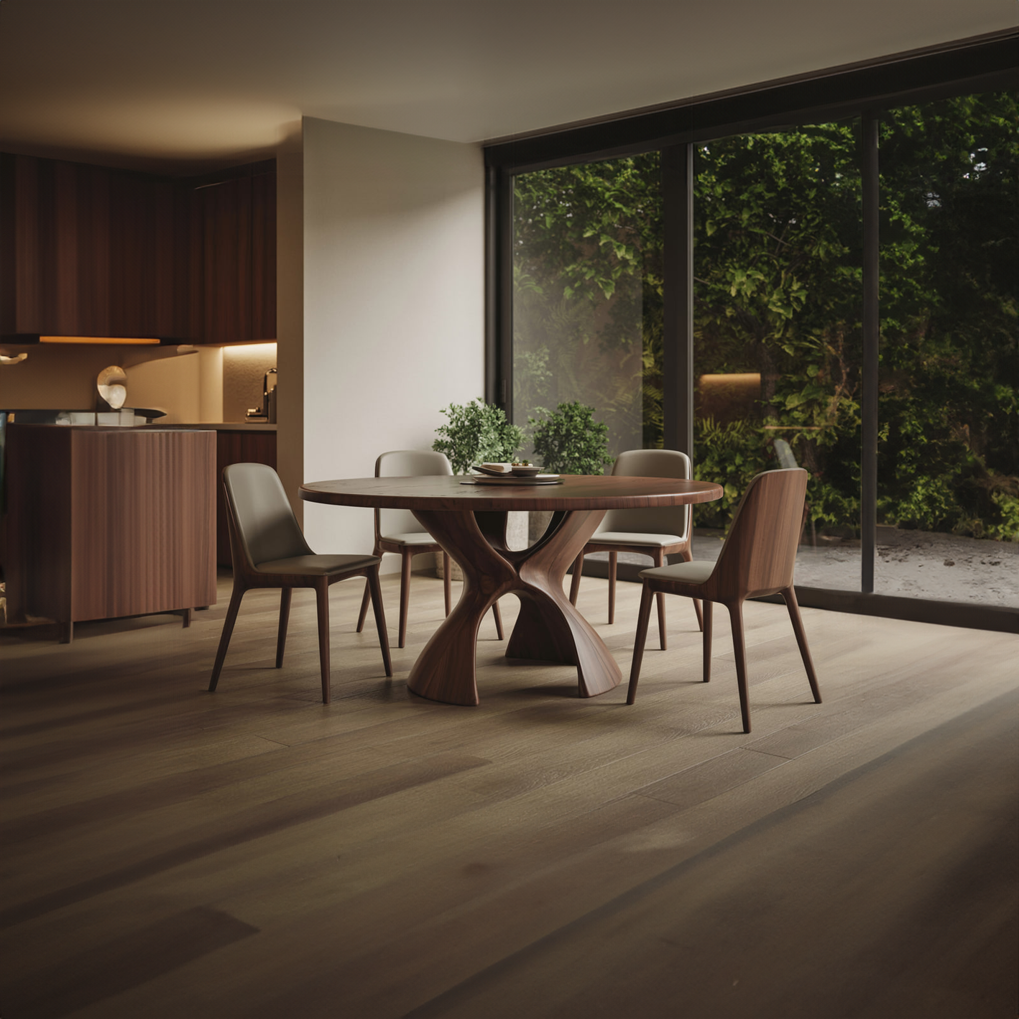 Modern Rustic Dining Table Sculptural Base Kitchen SINLKIDT128