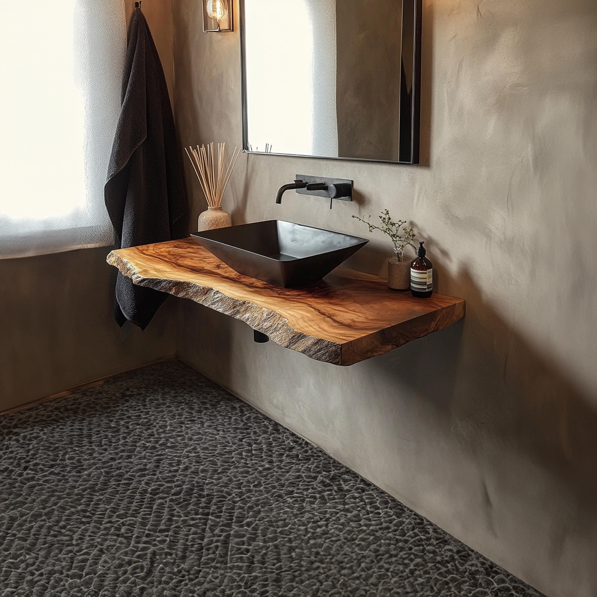 Rustic Bathroom Vanity Shelf Live Edge Wood Bathroom Display SINLKIBRV222