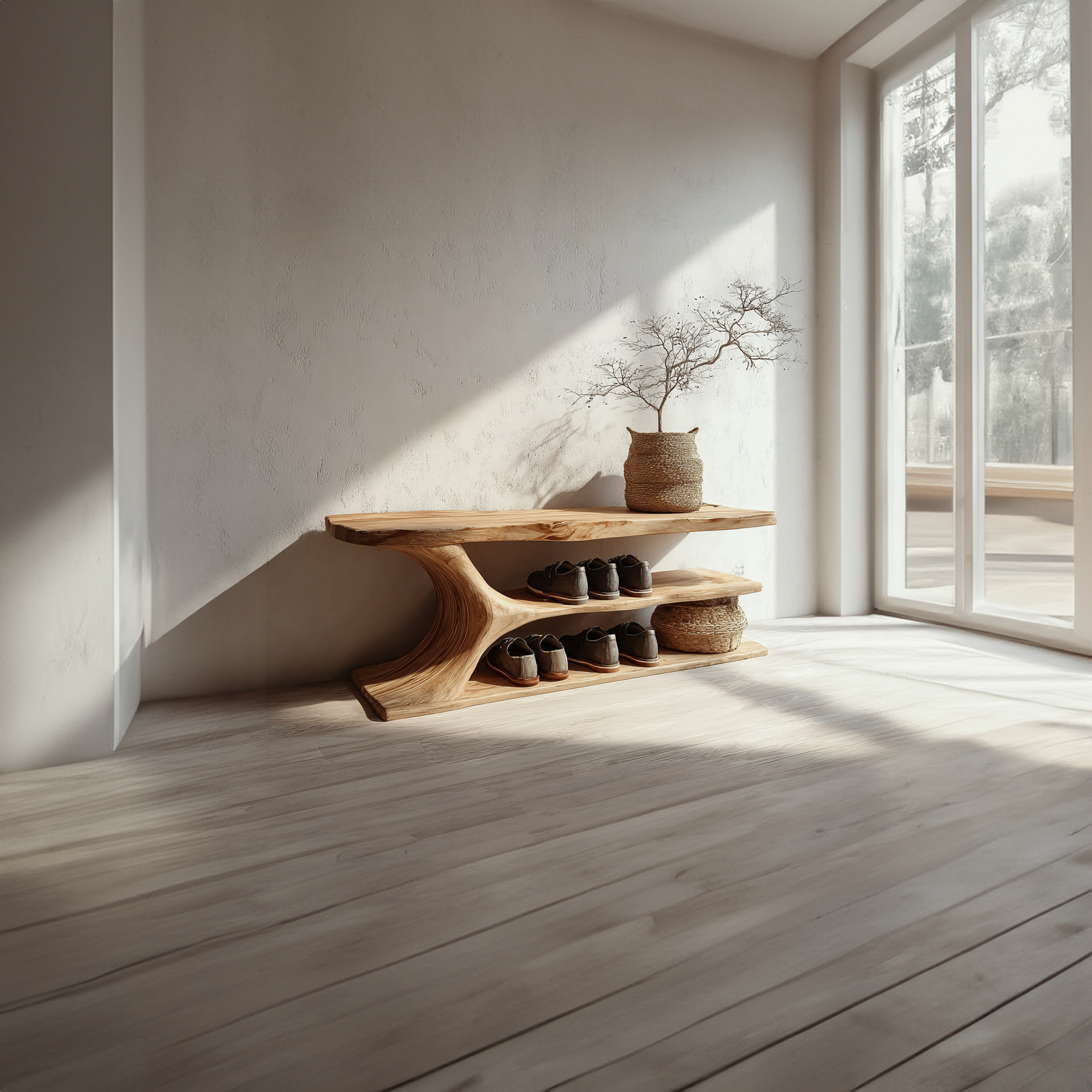 Mid Century Solid Wood Shoe Bench For Hallway SINLKISB059