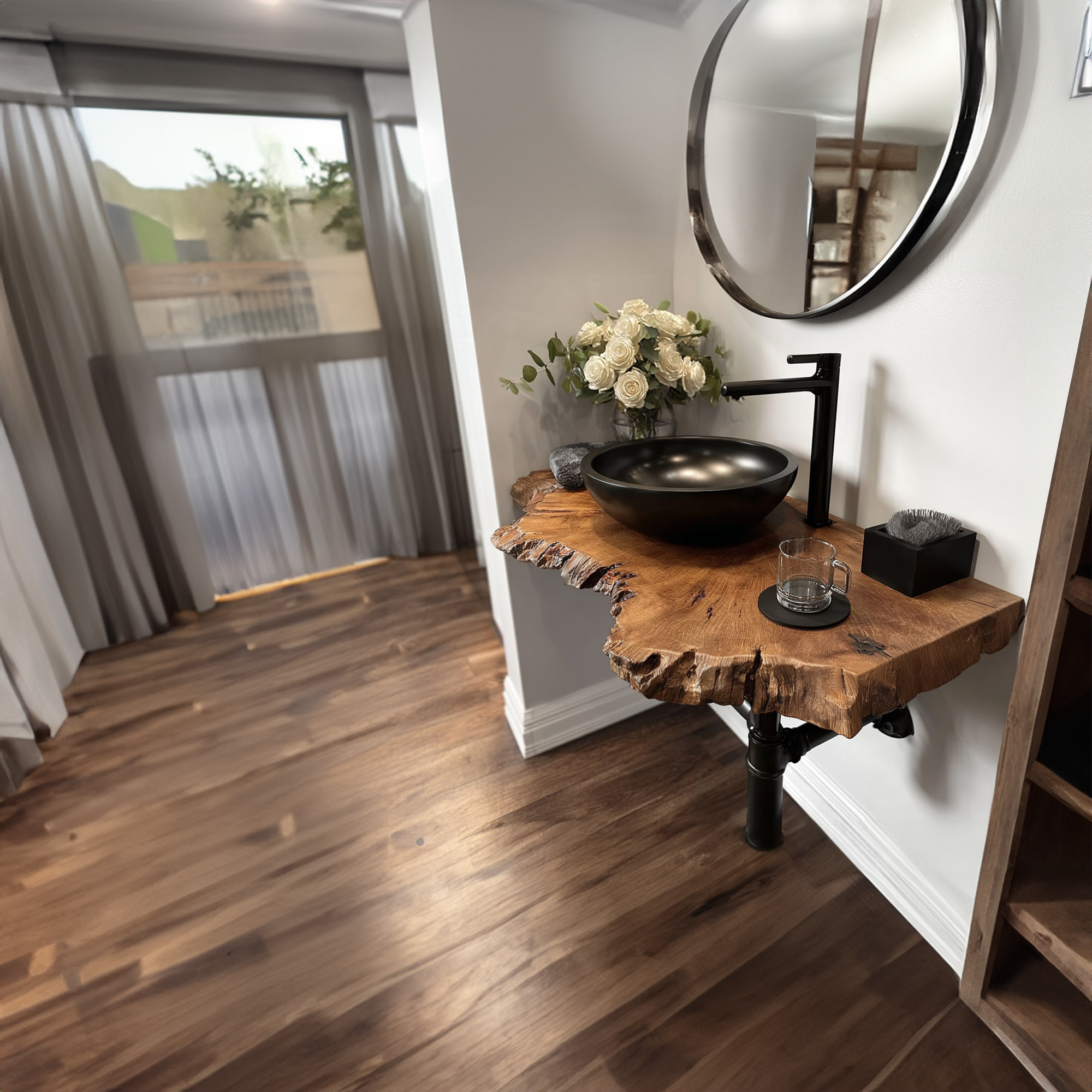 Rustic Floating Shelf Narrow Vanity Washroom SINLKIBRV146