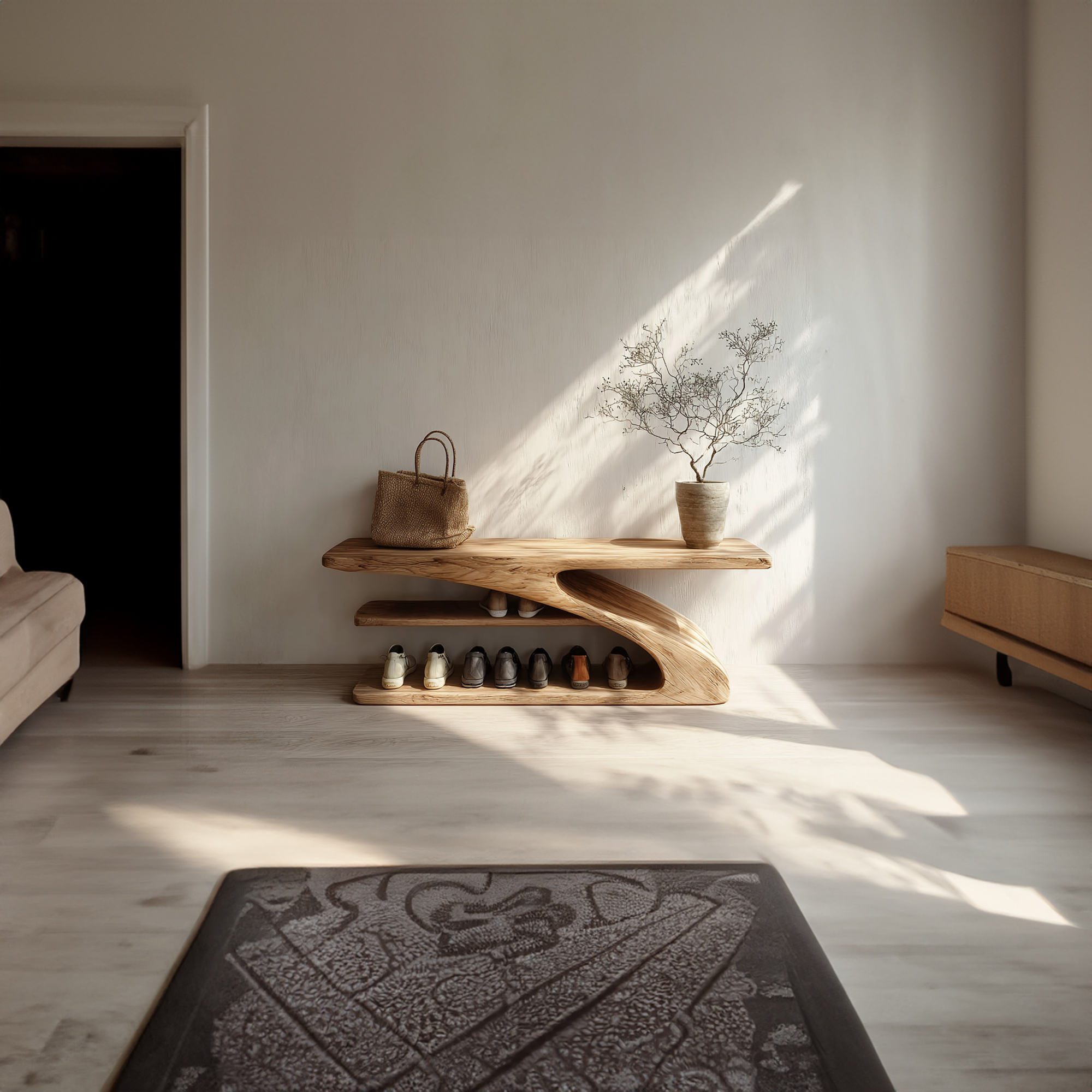 Rustic Solid Wood Shoe Bench Entryway SINLKISB048