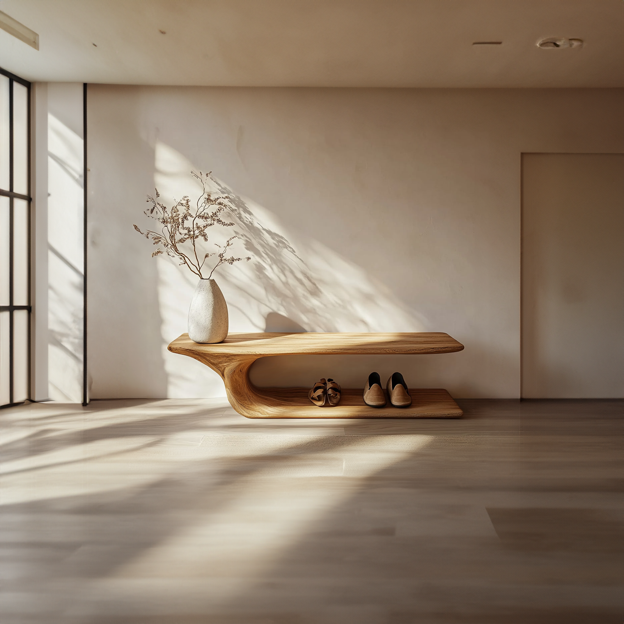 Mid Century Minimalist Wood Shoe Bench Entry Space SINLKISB051