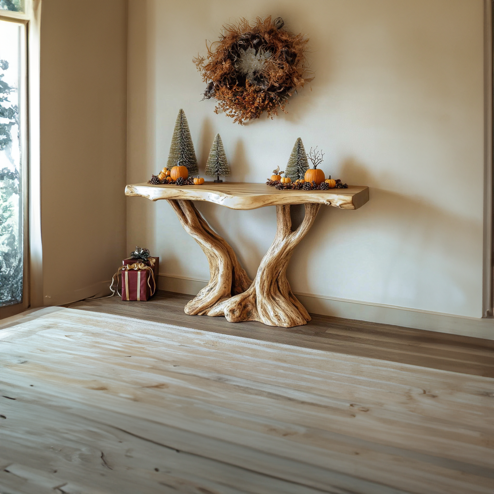 Midcentury Console Table Solid Wood Root Base Entryway SINLKICS327