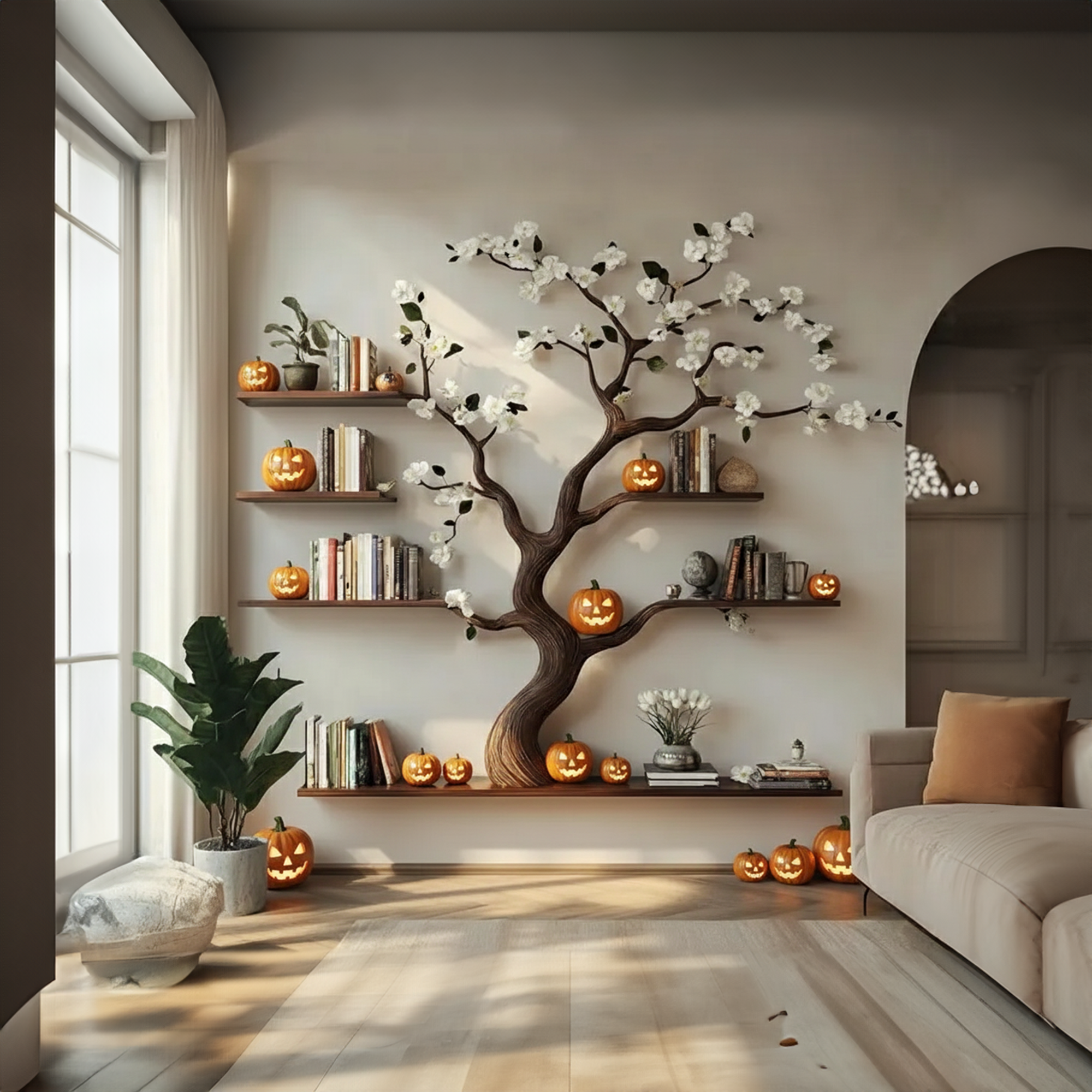 Rustic Natural Tree Branch Wall Bookshelf Halloween Home Decor SINLKIHW053