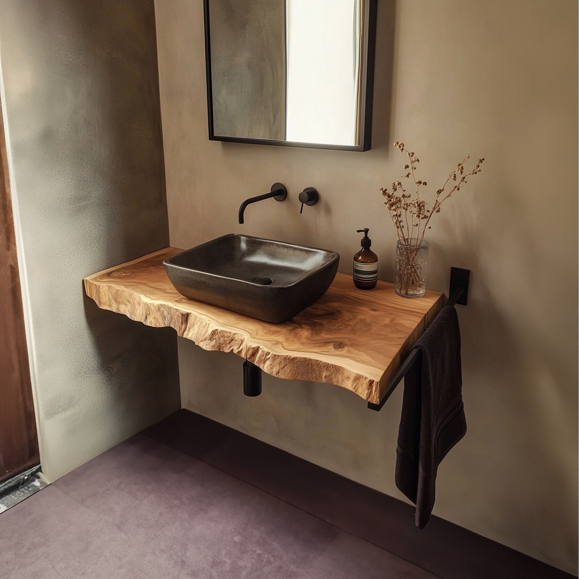 Mid Century Bathroom Vanity Shelf Live Edge Wood Bathroom Decor SINLKIBRV223