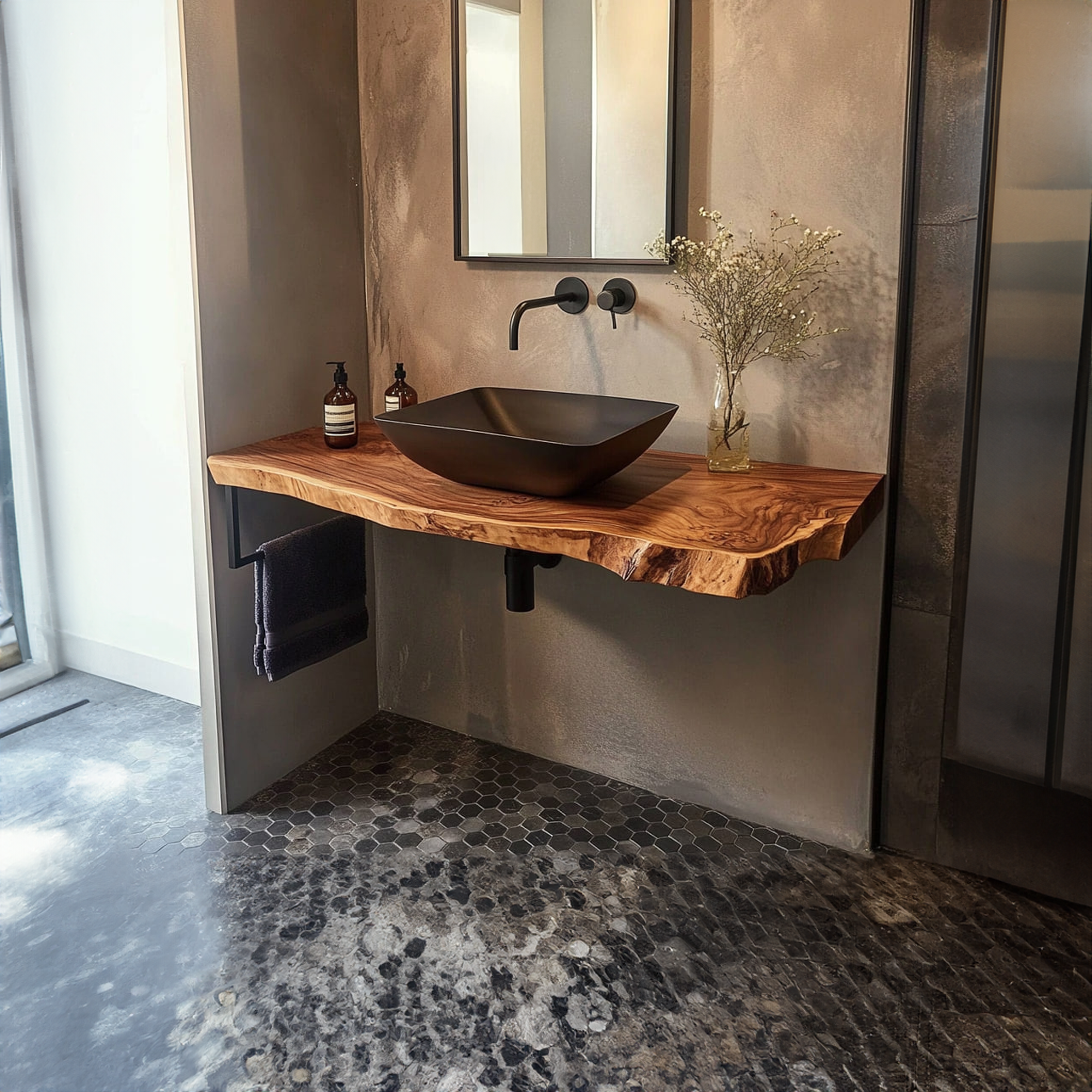 Rustic Bathroom Vanity Shelf Solid Wood Bathroom Design SINLKIBRV224