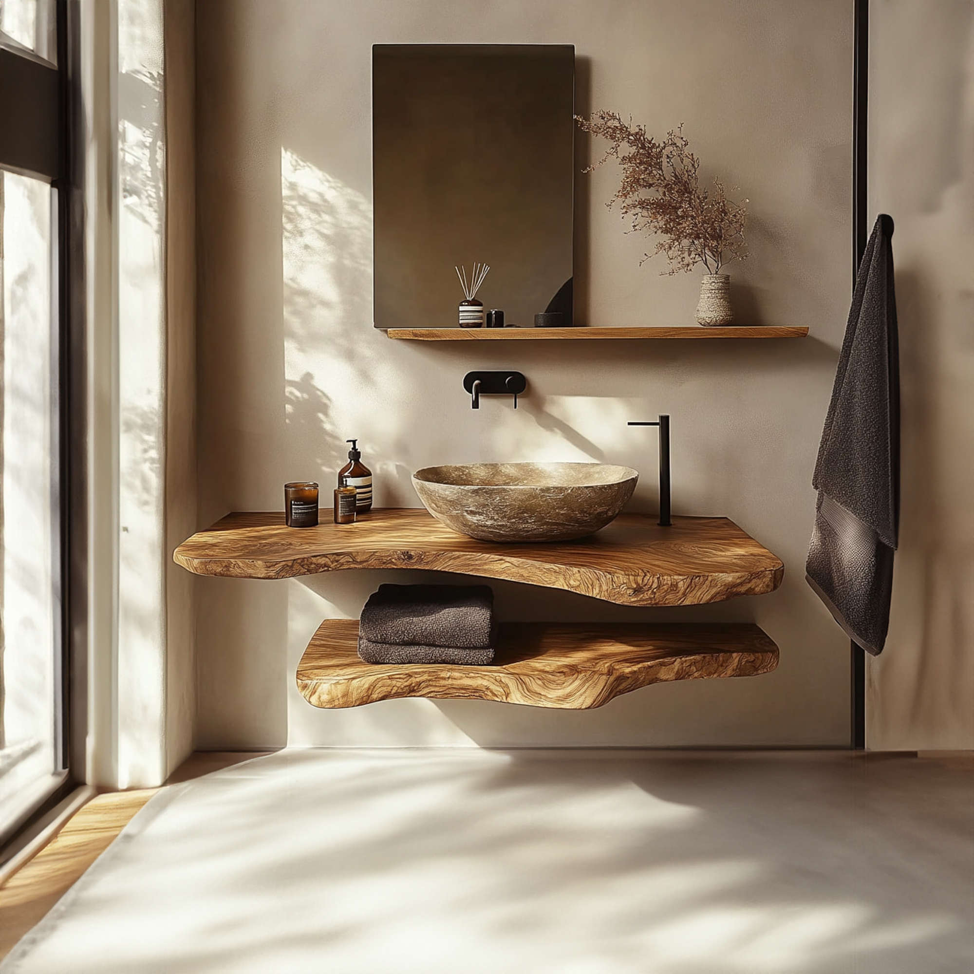 Mid Century Bathroom Vanity Shelf Solid Wood Bathroom Design SINLKIBRV213