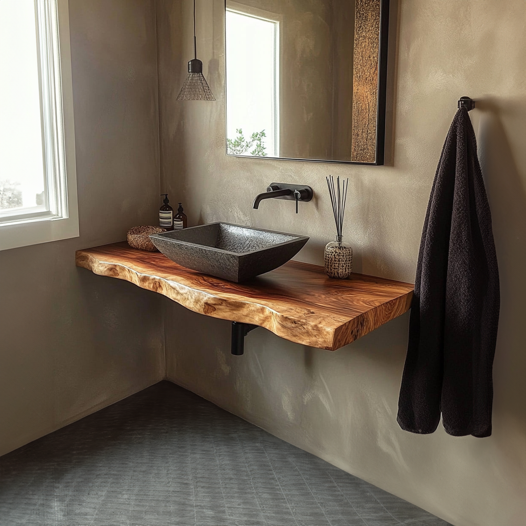Rustic Bathroom Vanity Shelf Organic Wood Bathroom Style SINLKIBRV220