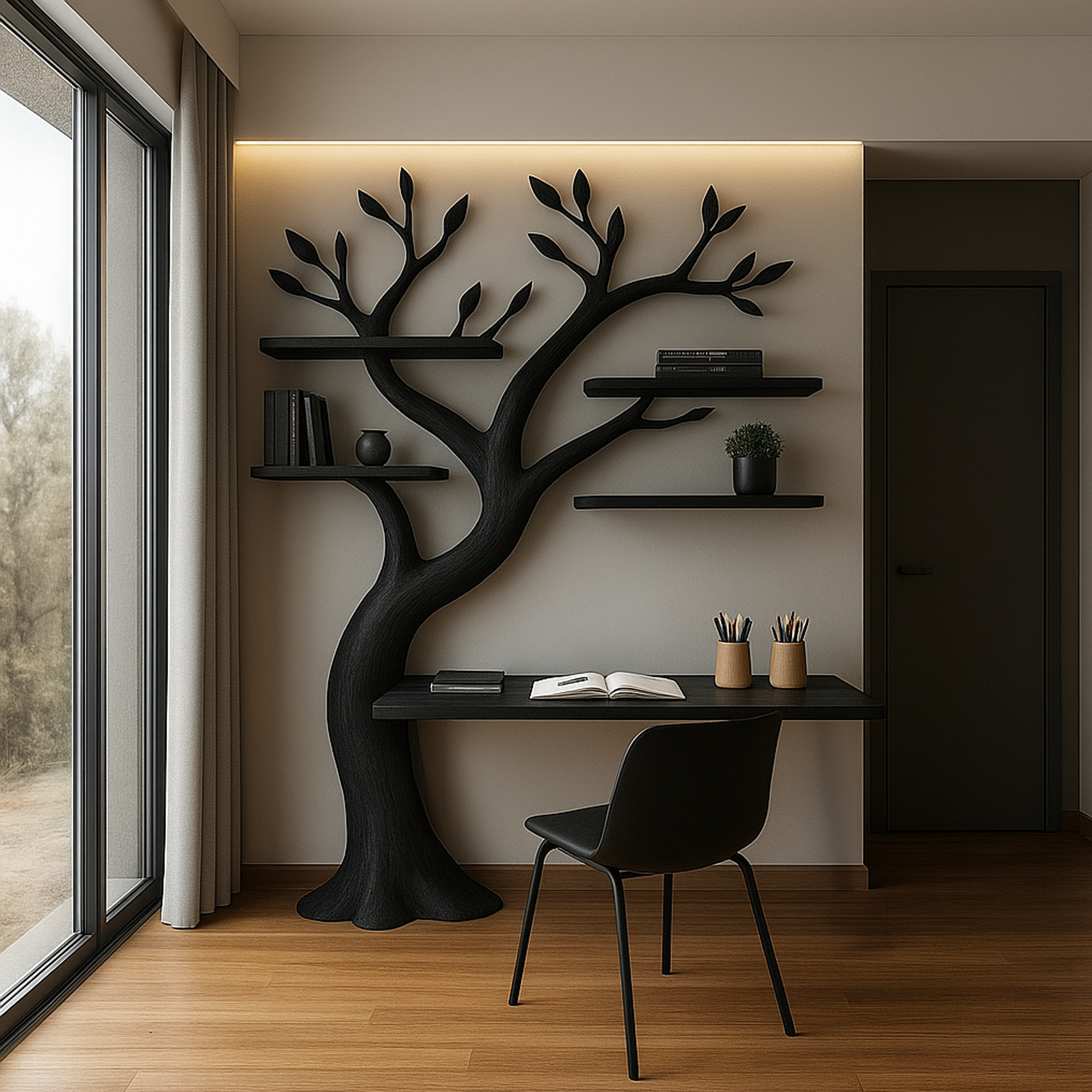 Mid Century Tree Bookshelf Desk Contemporary Office SINLKITB505