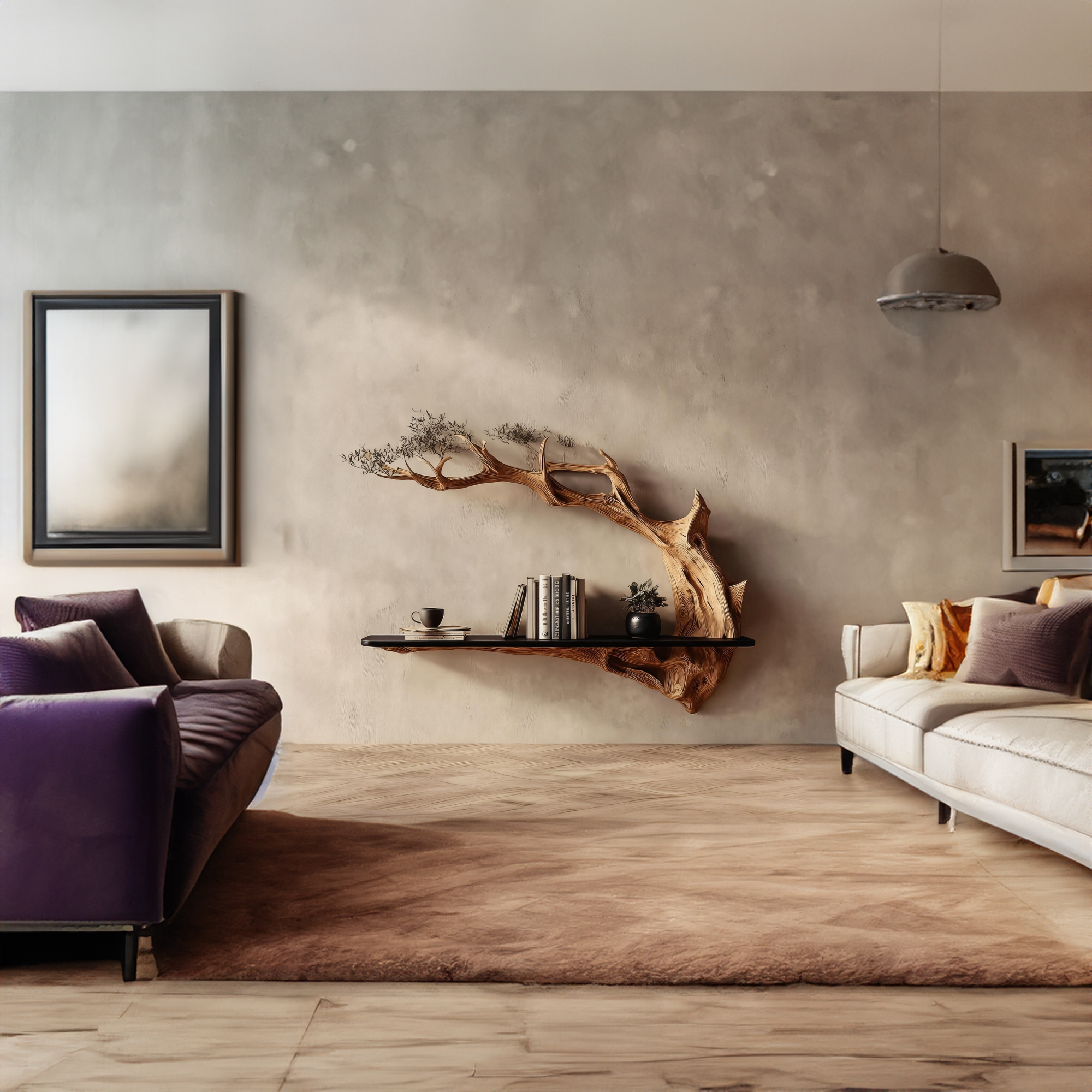 Rustic Tree Wall Shelf Unique Living Room Storage SINLKIFL179