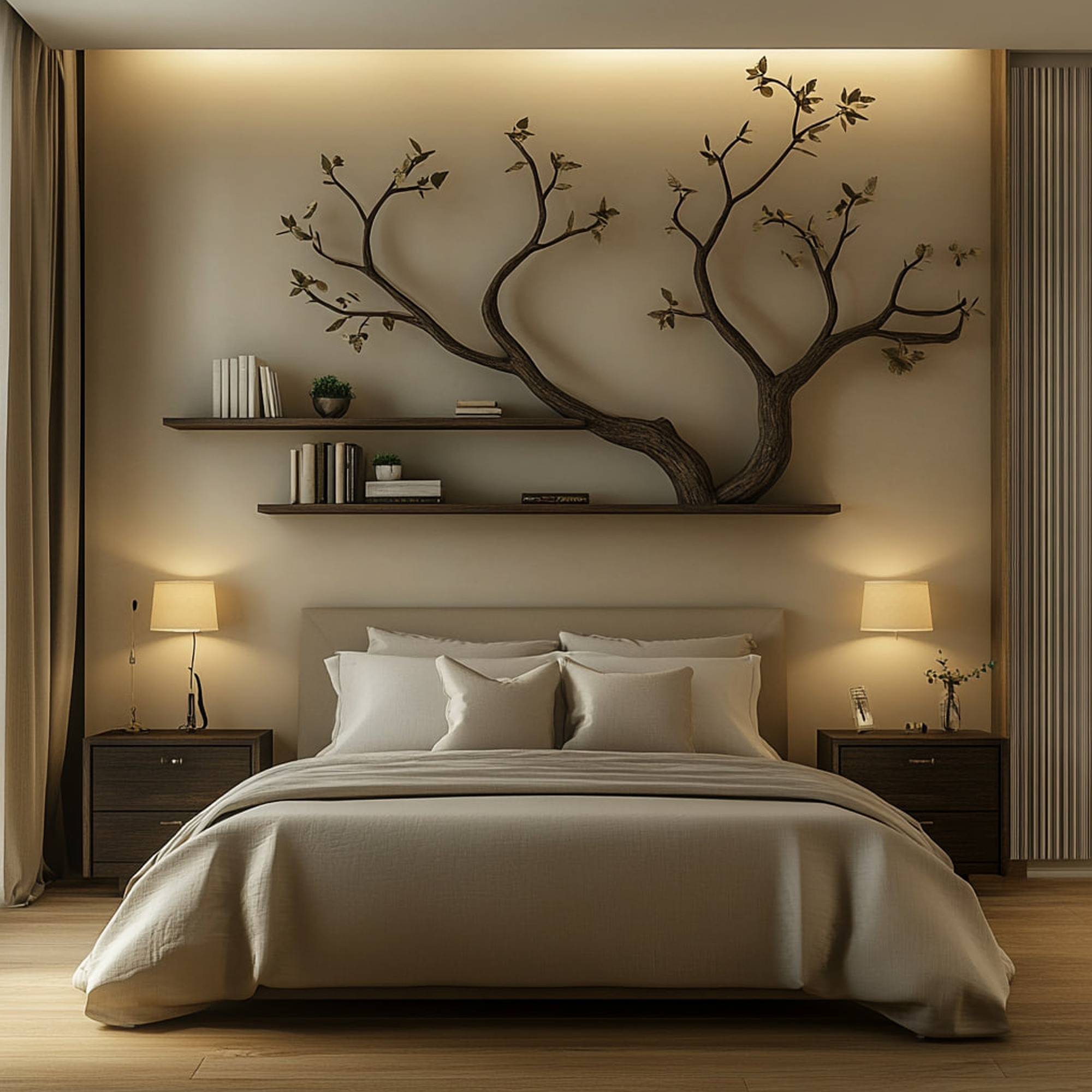 Mid Century Tree Wall Bookshelf Modern Cozy Bedroom SINLKITBS084