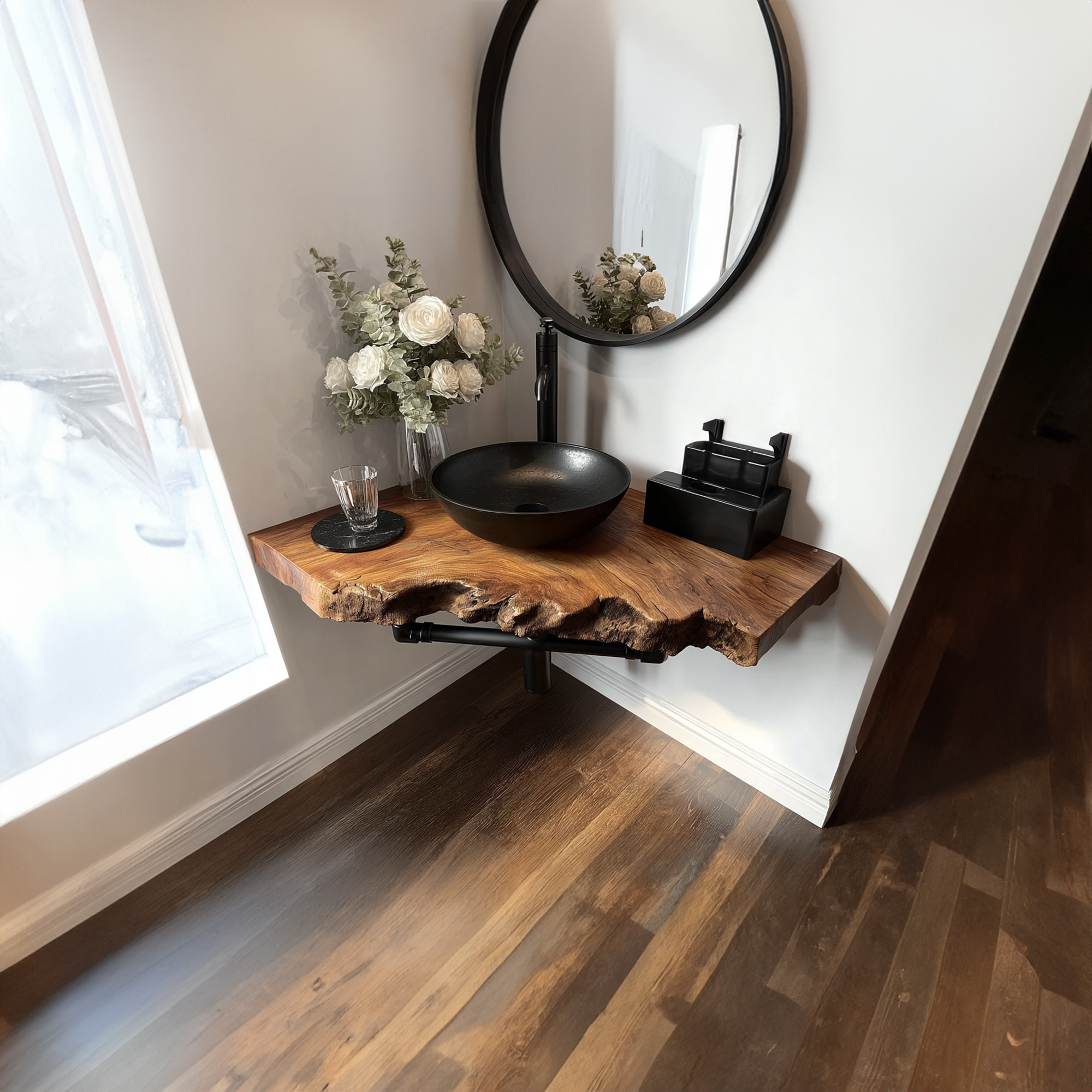 Midcentury Floating Shelf Narrow Washroom SINLKIBRV149