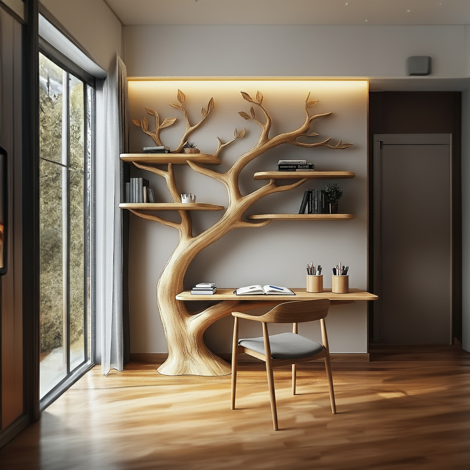 Rustic Tree Shelf Desk Solid Wood Wall Art Study Corner SINLKITB504