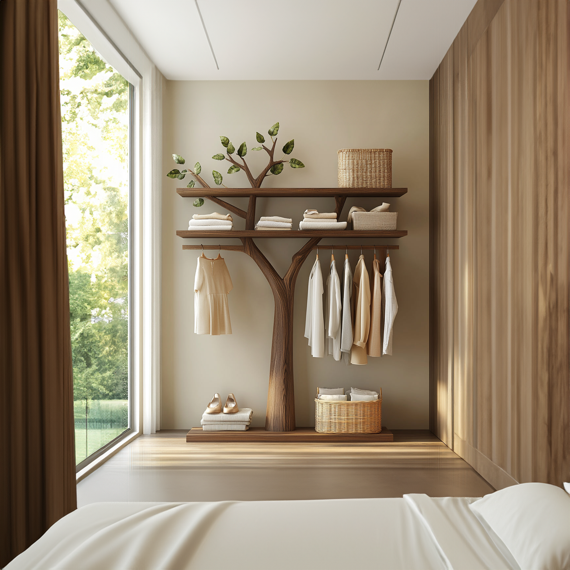 Sculptural Wooden Tree Clothing Rack Artistic Design Bedroom SINLKITCR050