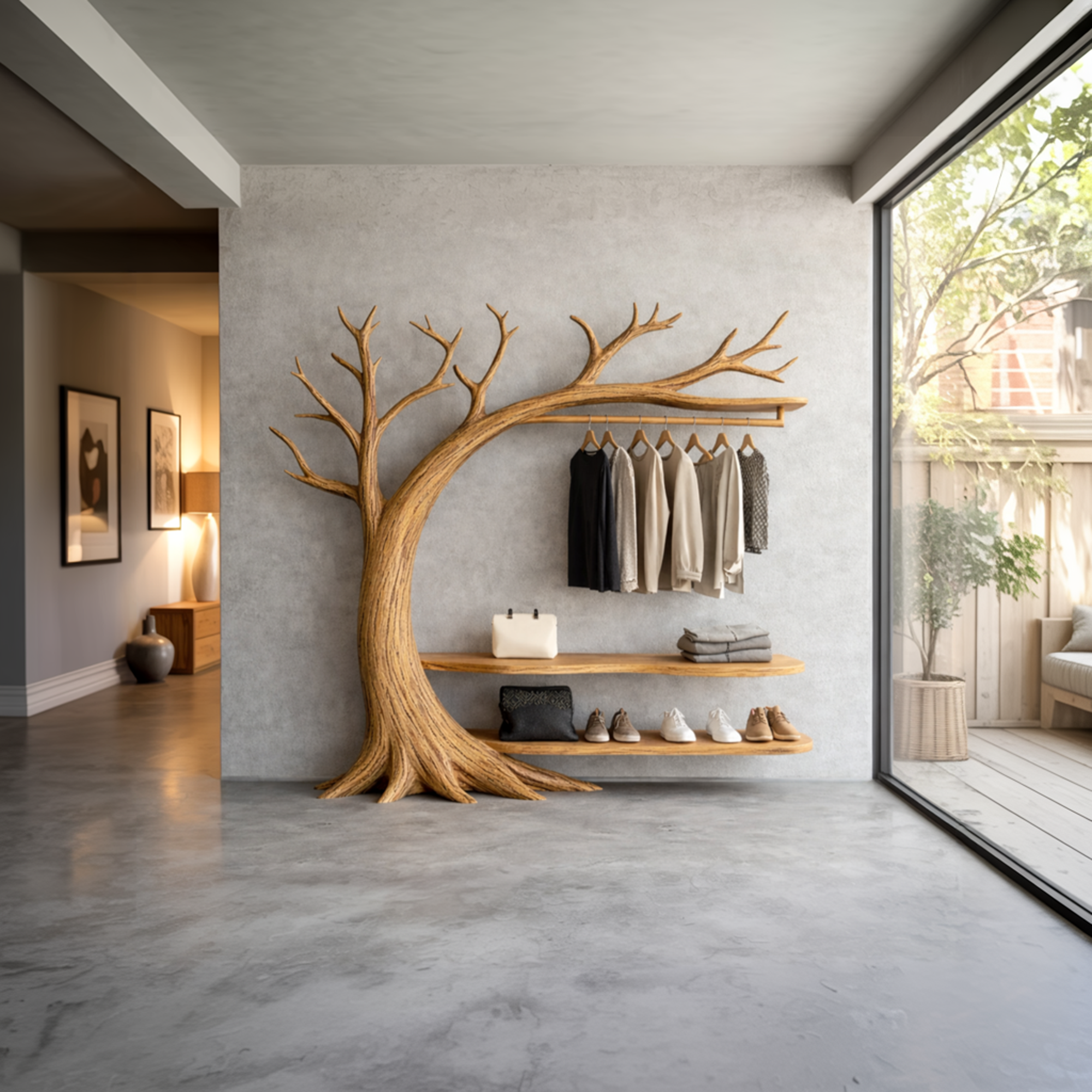 Organic Wood Tree Coat Rack Modern Living Room SINLKITCR086