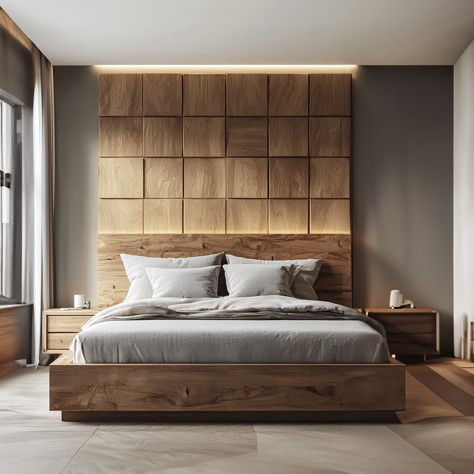 Minimal Solid Wood Panel Headboard Bedroom Interior Contemporary Wall Feature SINLKIDH011