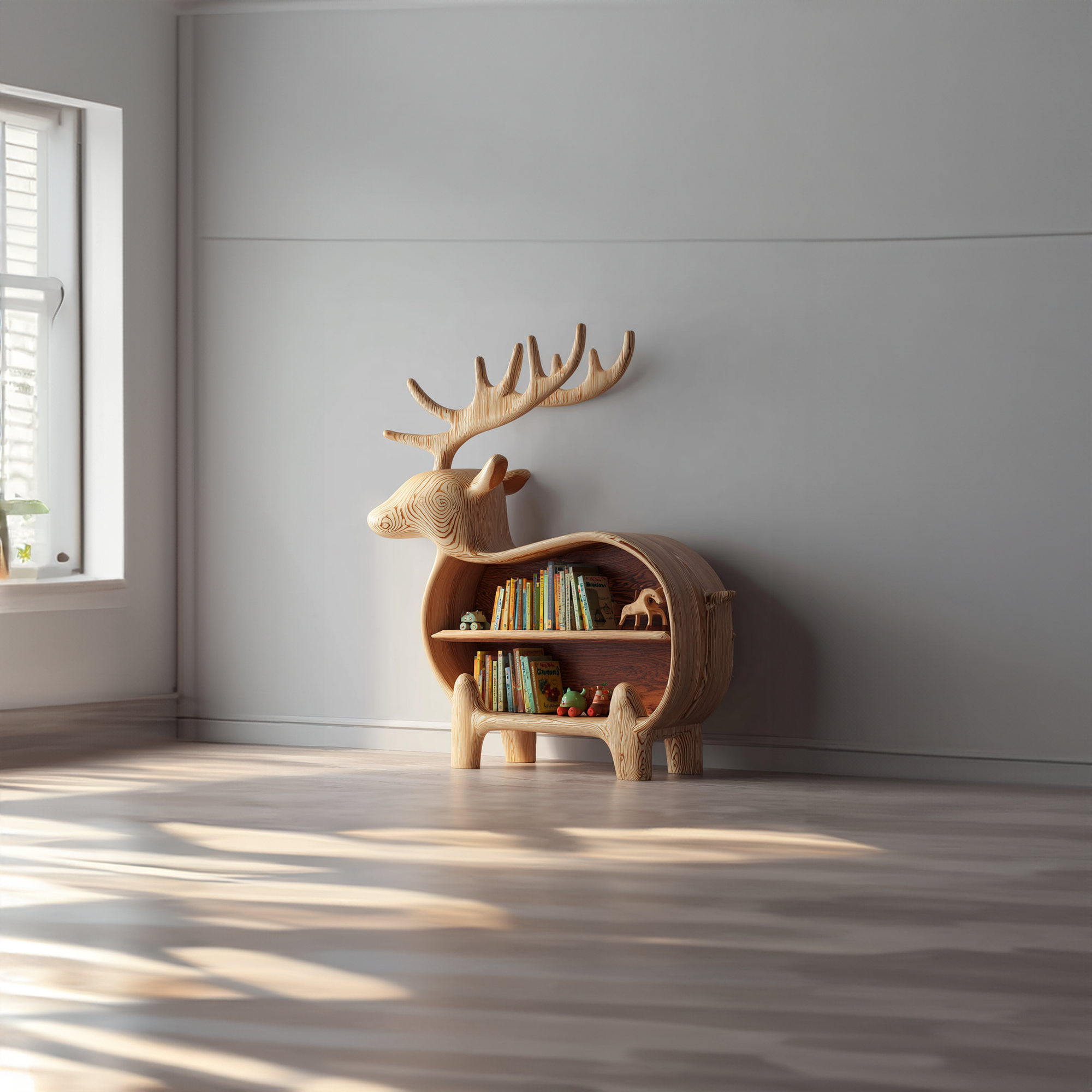 Rustic Wooden Deer Bookshelf Kids Bedroom SINLKISC103