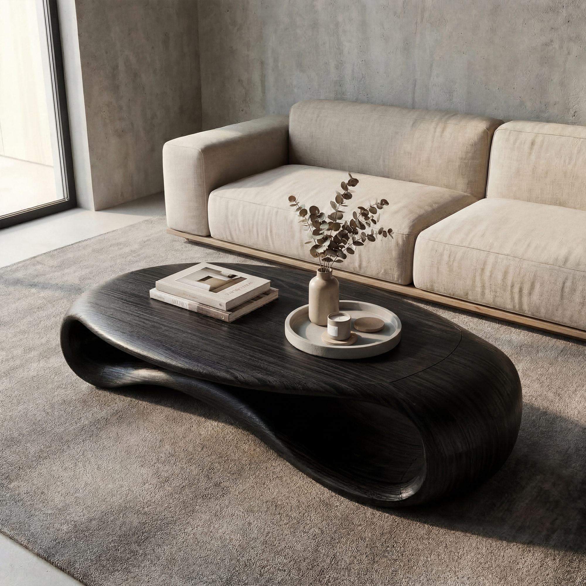 Modern Sculptural Solid Wood Coffee Table For Living Room SINLKICF337