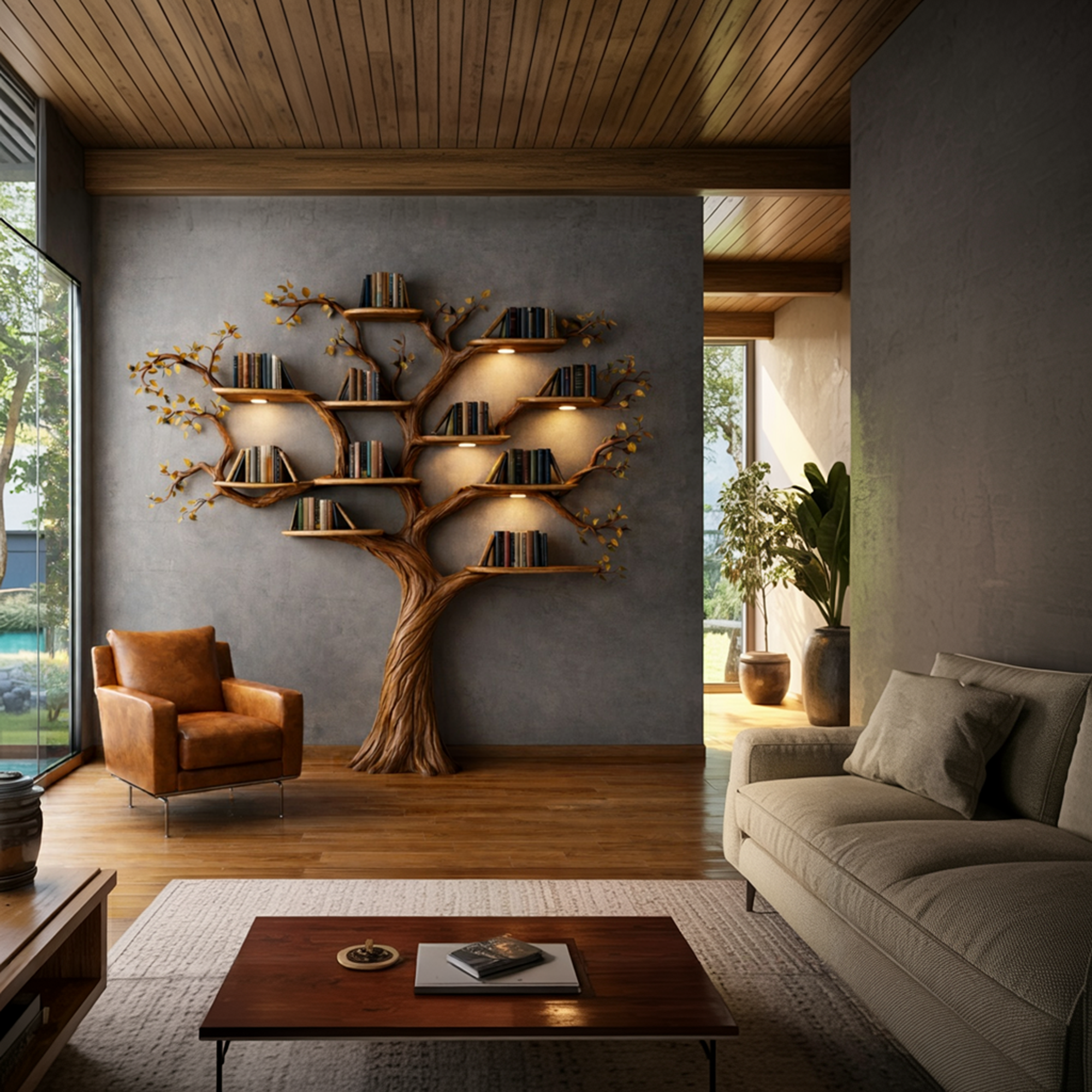 Rustic Sculptural Tree Bookshelf Living Room Interior Statement Wall Feature SINLKITB662
