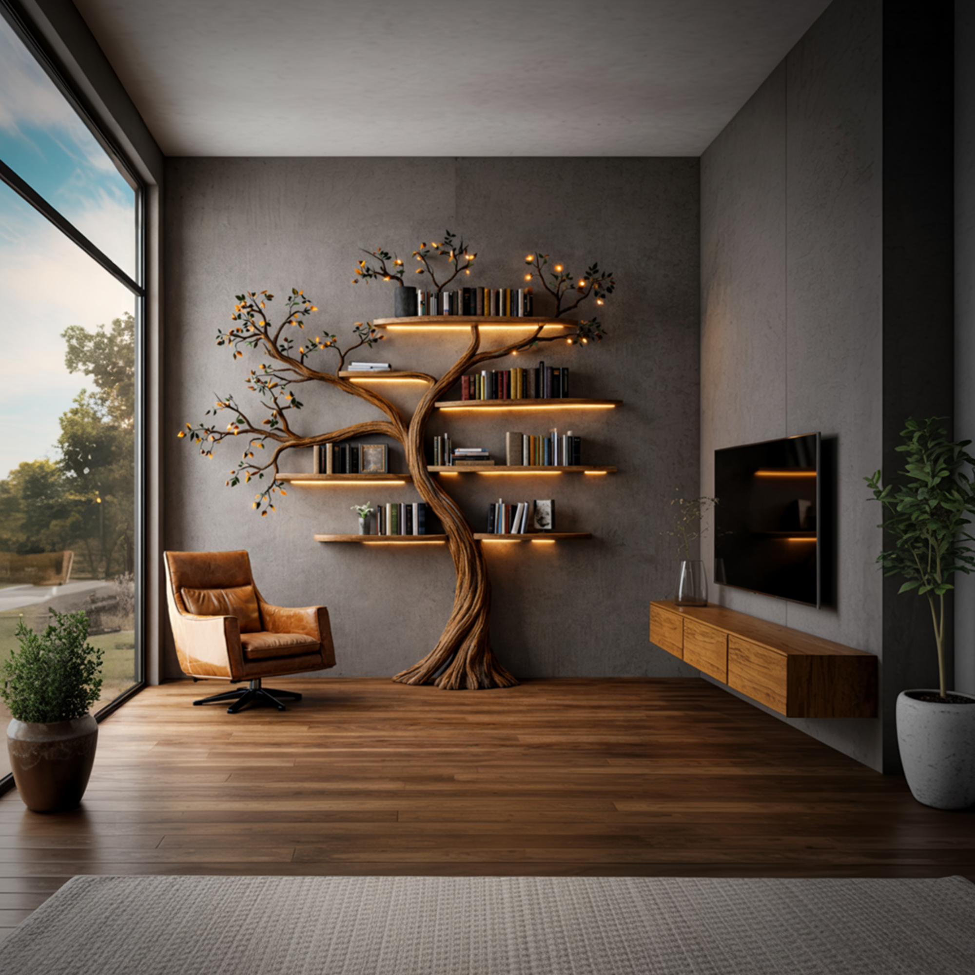 Sculptural Tree Bookshelf Living Room Interior Architectural Wall Feature SINLKITB663