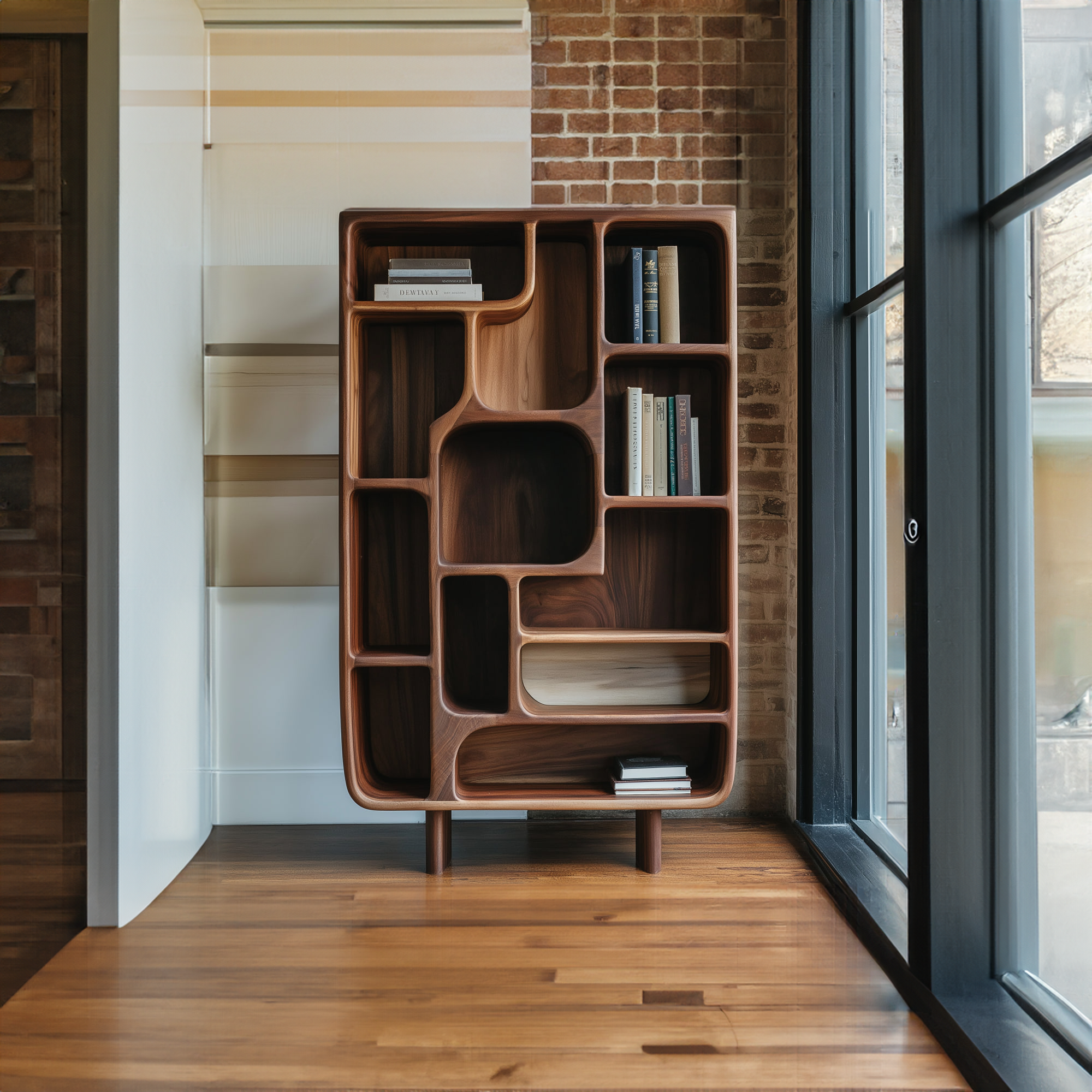 Mid Century Solid Wood Bookcase Organic Modern Style SINLKISC259