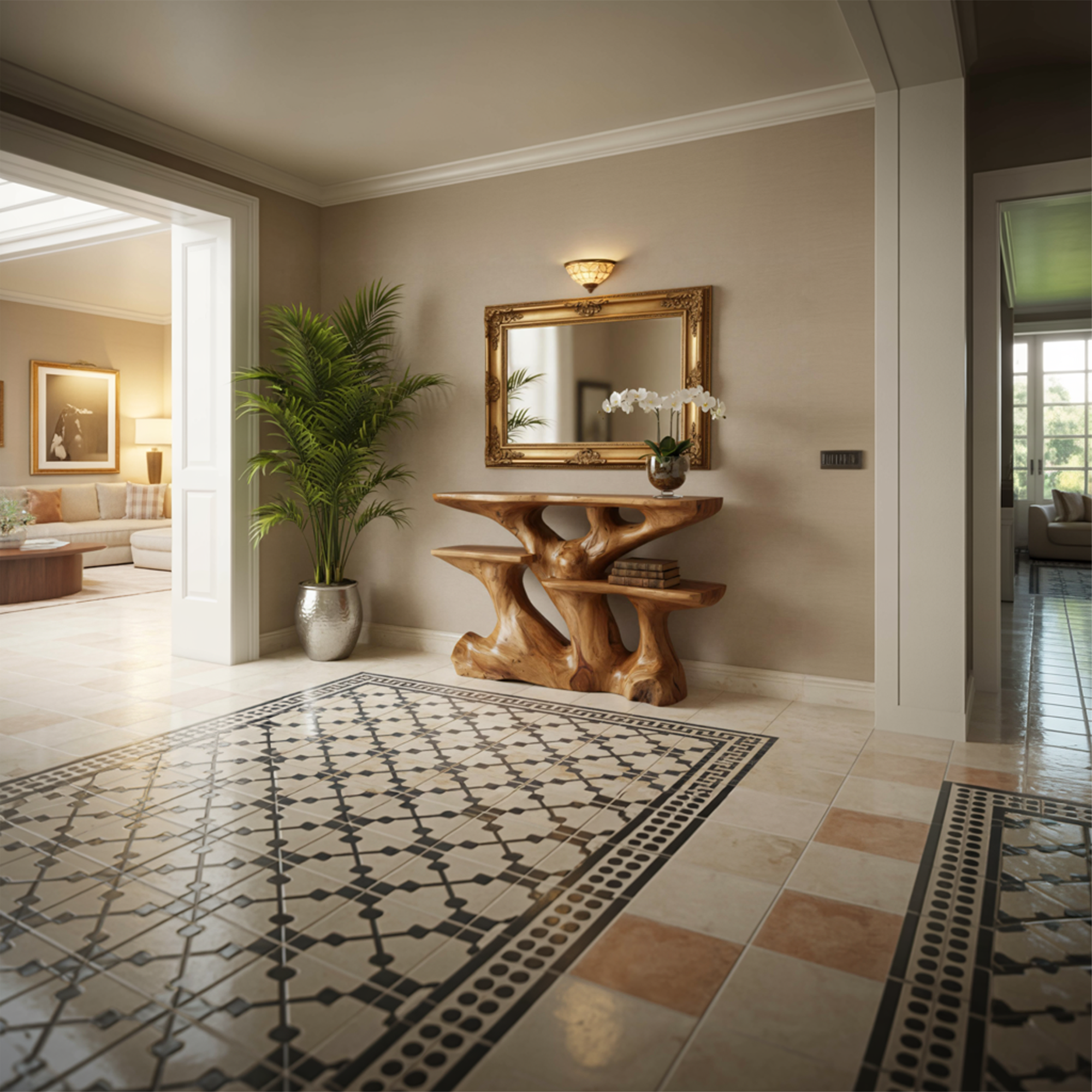 Mid Century Sculptural Wood Console Table Living Room SINLKICS432