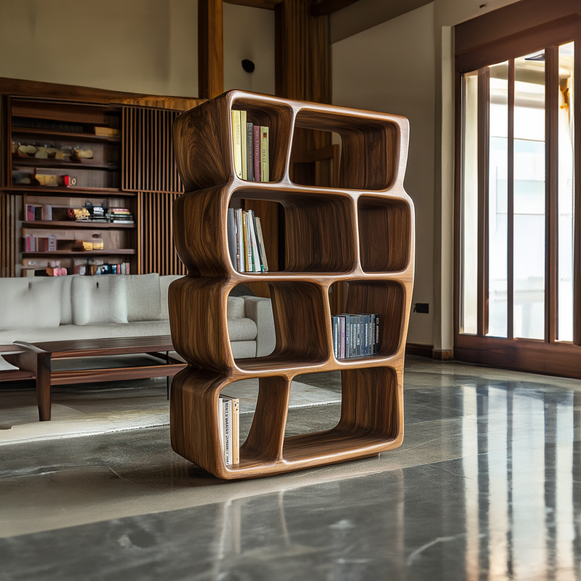 Mid Century Sculptural Bookshelf For Living Room And Office SINLKISC260