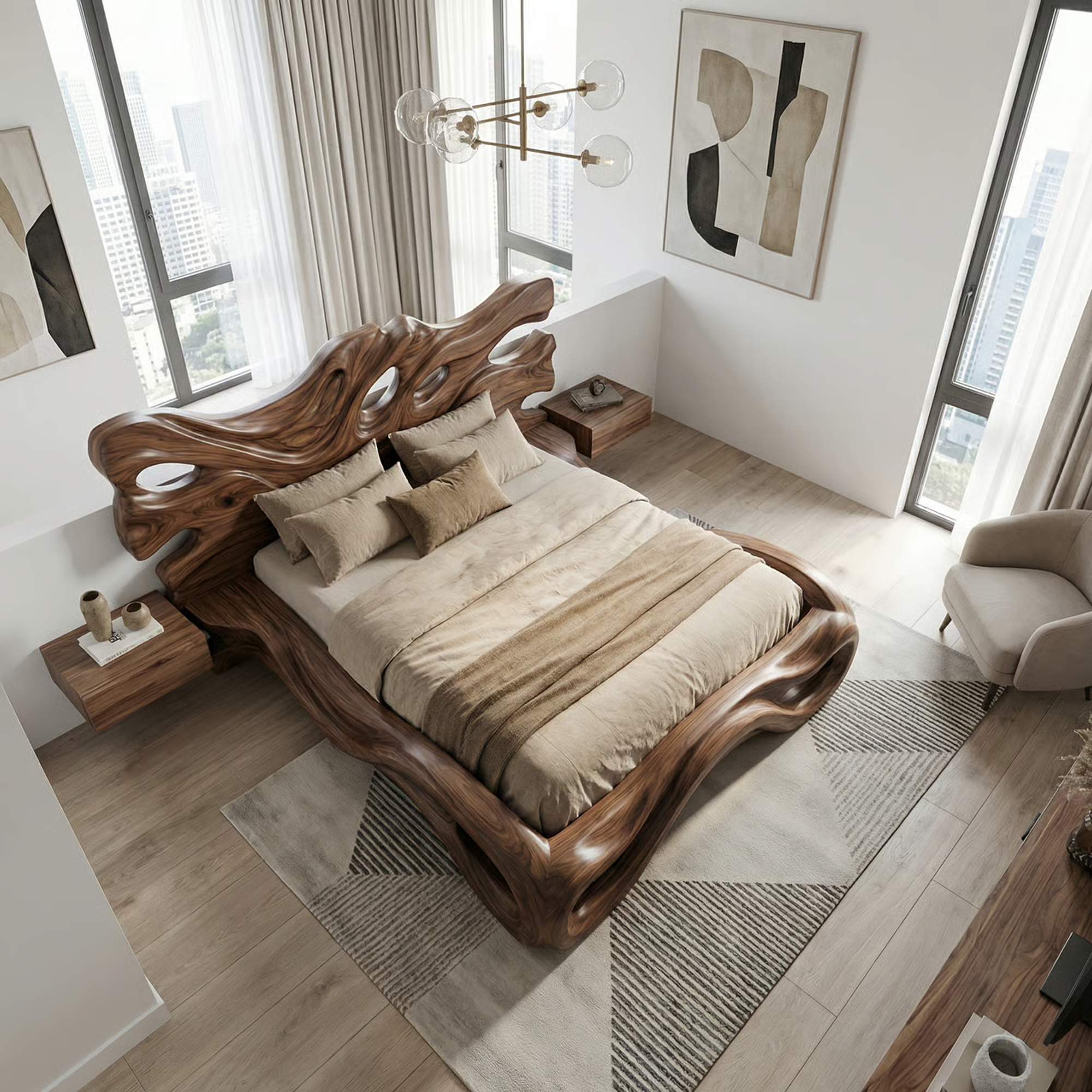 Rustic Sculptural Platform Bed For Bedroom Or Master Interior SINLKIWB109
