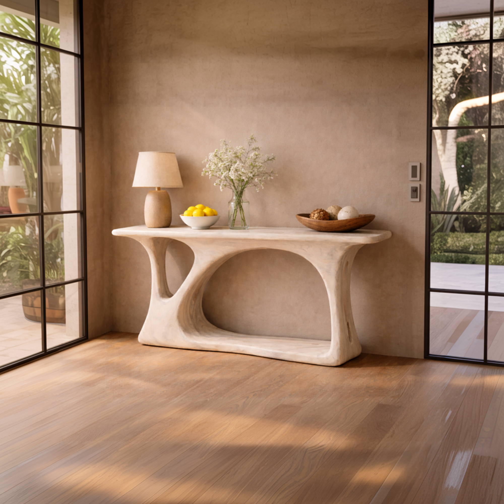 Natural Wood Console Table Tree Inspired Base Handmade For Modern Living Room SINLKICS454