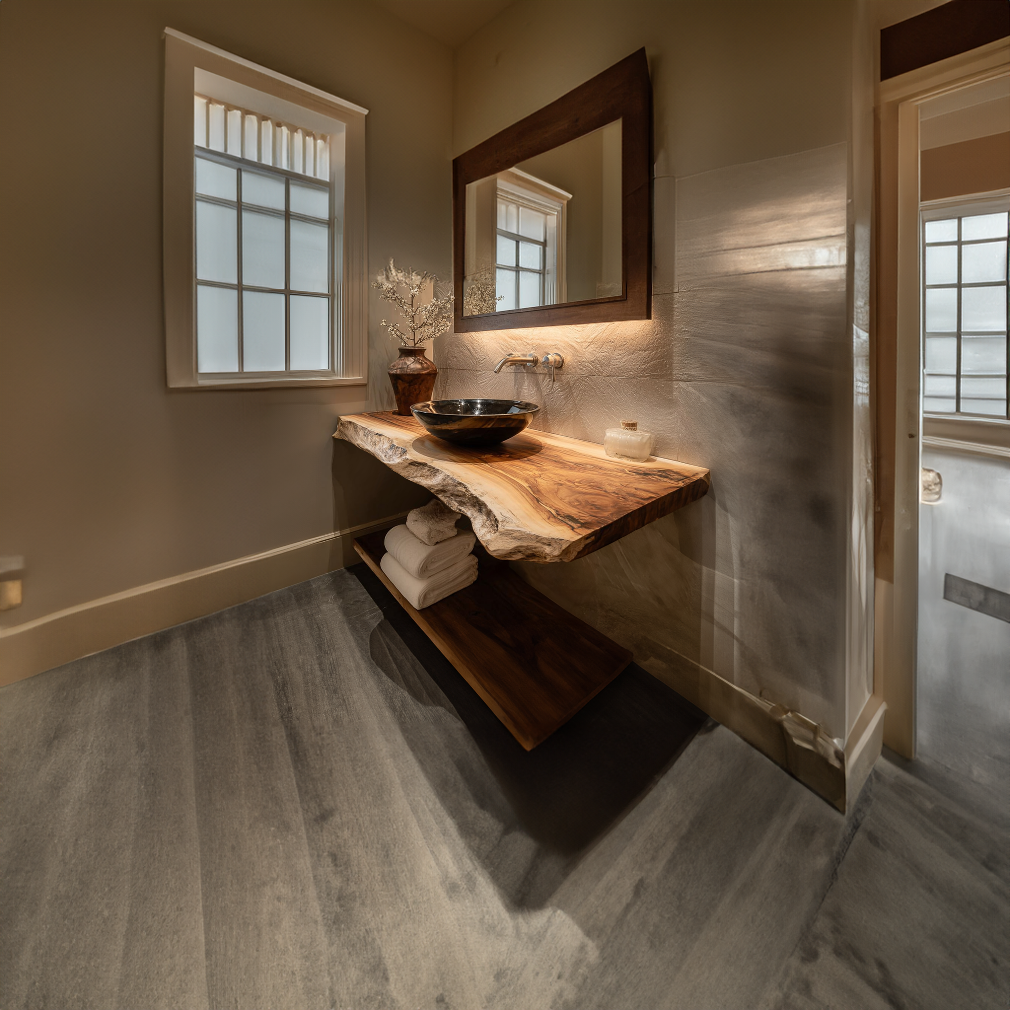 Rustic Floating Shelf Natural Edge Vanity Powder Room SINLKIBRV160