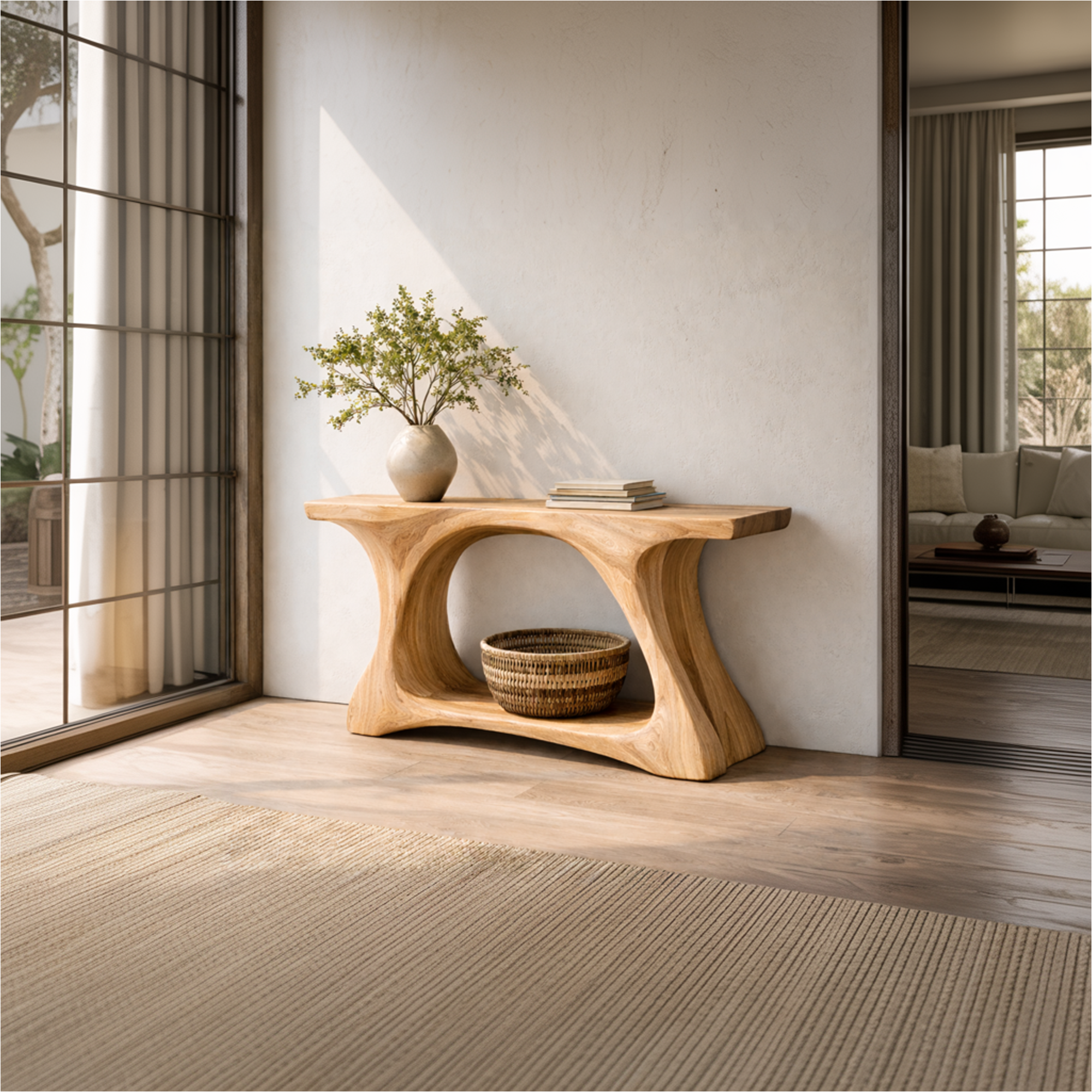 Rustic Console Table Organic Curved Base For Display SINLKICS459