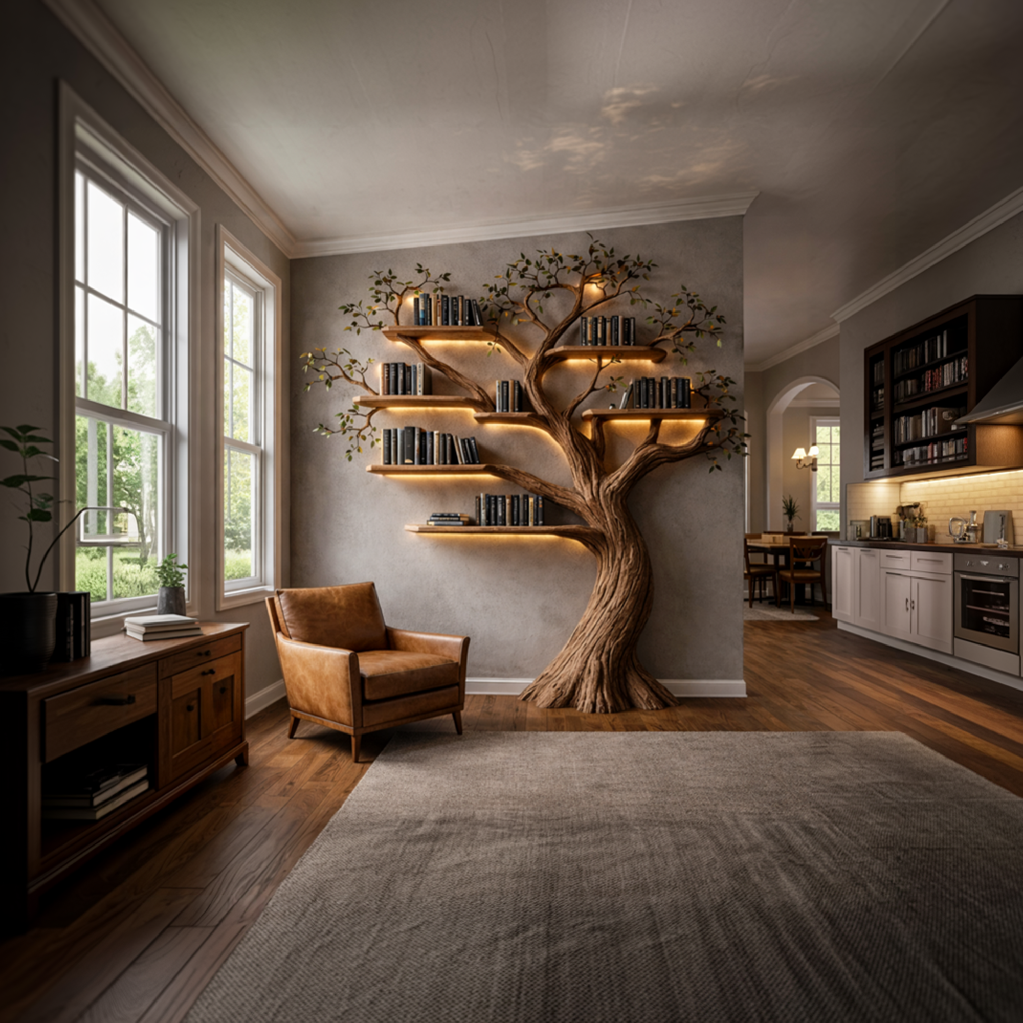 Rustic Nature Inspired Tree Bookshelf Handmade For Living Room SINLKITB686