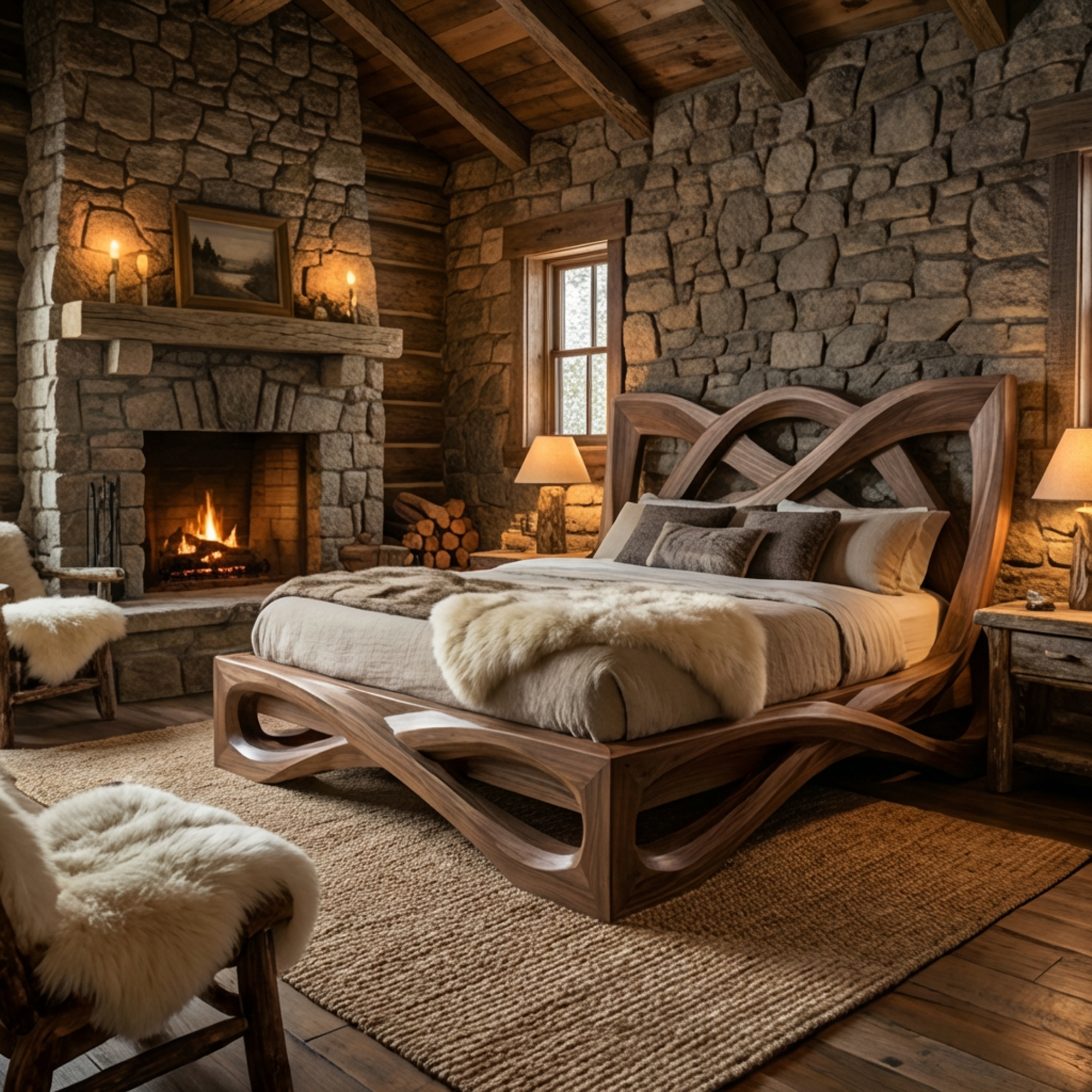 Rustic Organic Shape Bed Frame For Bedroom And Living Space SINLKIWB095