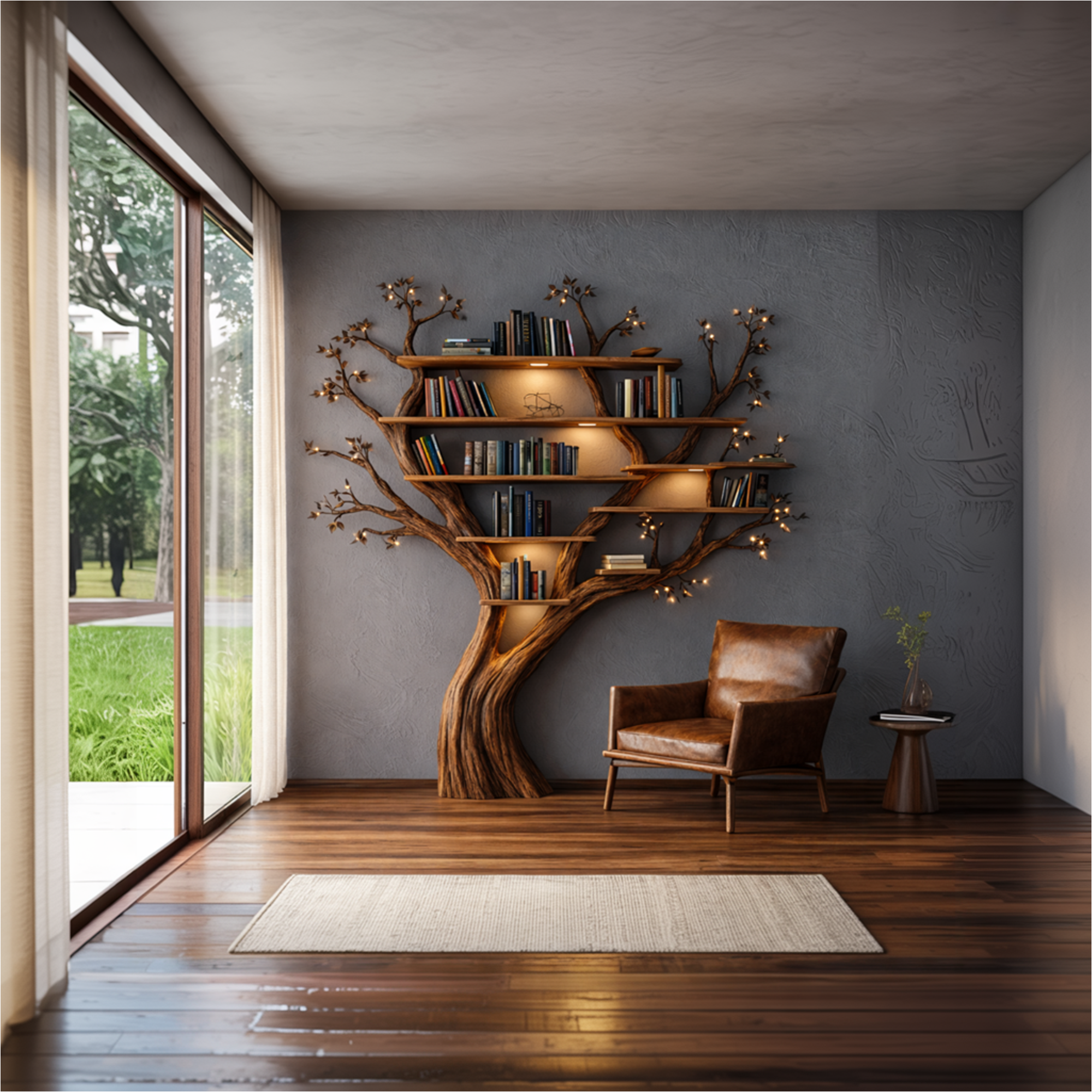 Nature Inspired Handcrafted Tree Bookshelf Living Room Interior Biophilic Wall Feature SINLKITB692