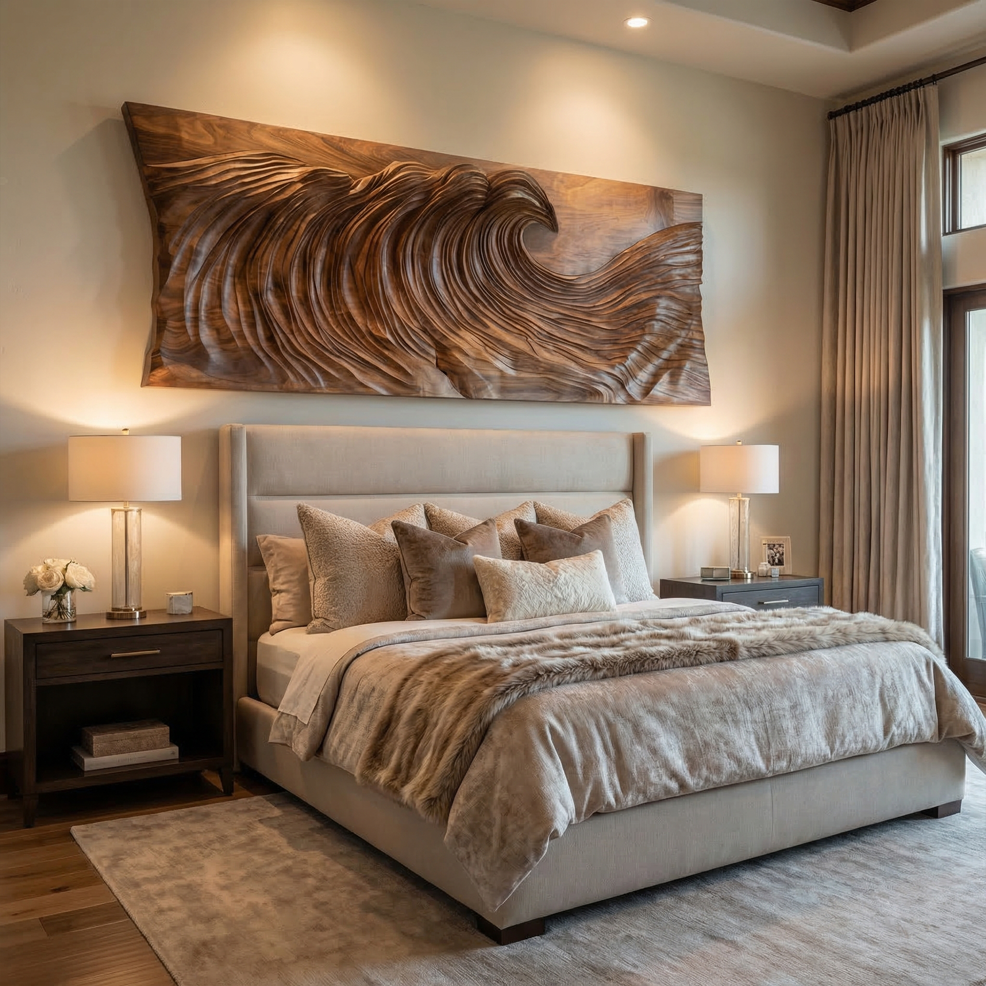 Modern Ocean Wave Wood Wall Art Living Room Wall Decor SINLKIWD038