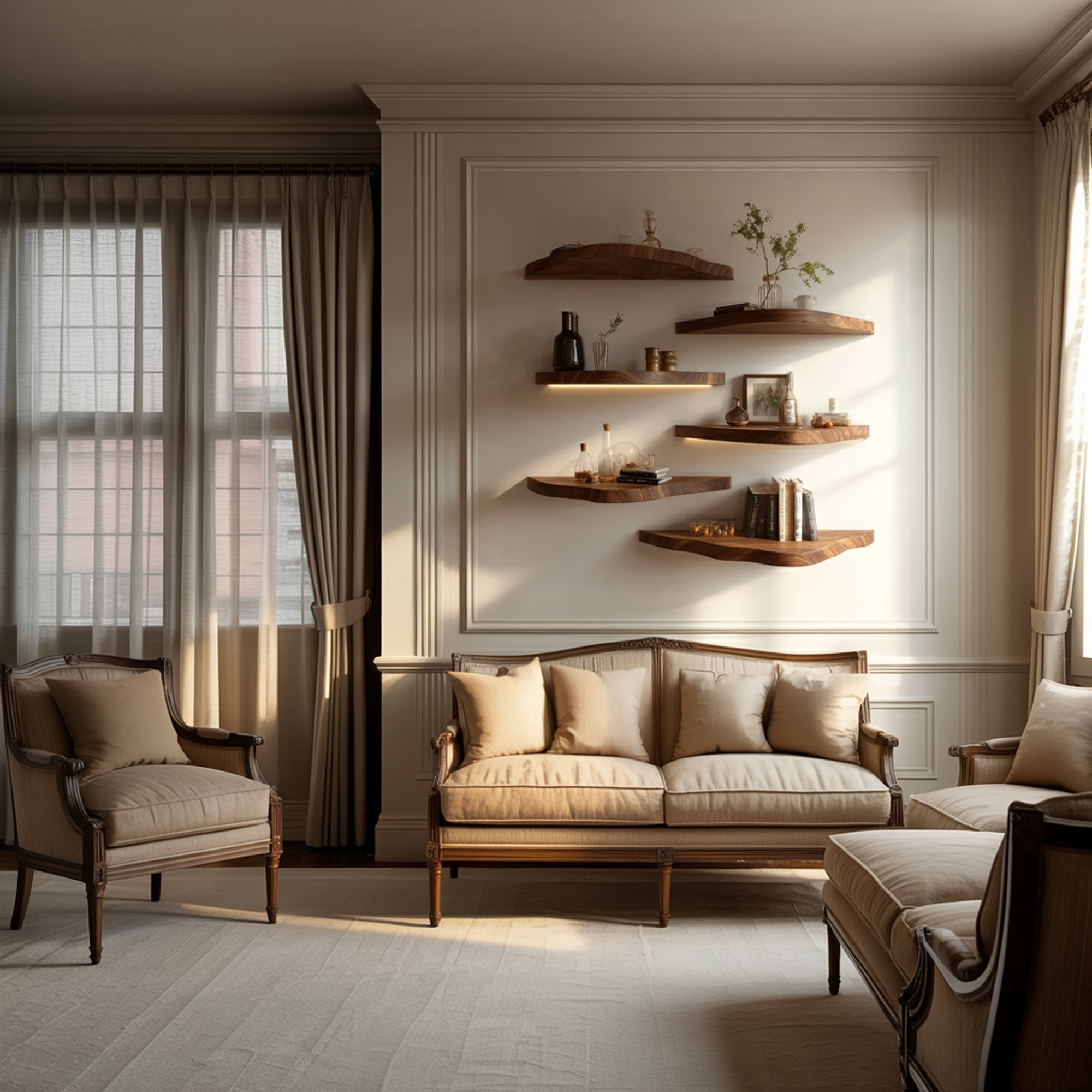 Asymmetrical Solid Wood Floating Shelves Organic Wall Display Interior Decor SINLKIFL390