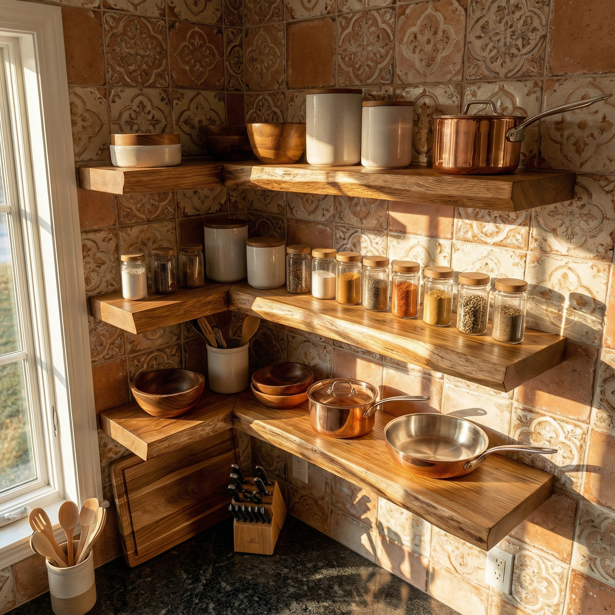 Modern Wooden Kitchen Storage Shelves Interior Decor SINLKIFL472